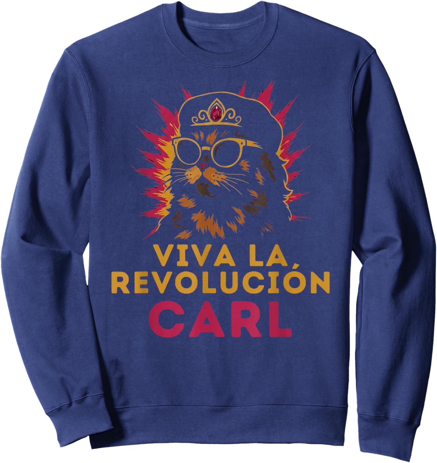 Viva La Revolucion Carl Funny Cat Sweatshirt - Sweatshirt | Navy