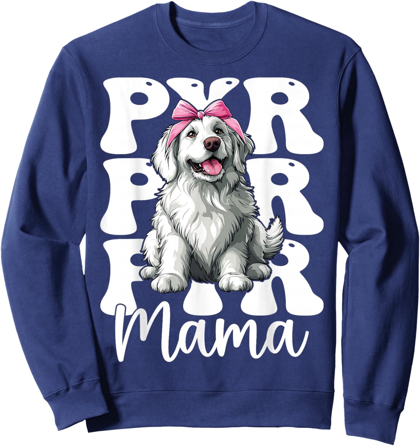Pyr Mama Mom Great Pyrenees Dog Mother's Day Coquette Bow Sweatshirt - Sweatshirt | Navy