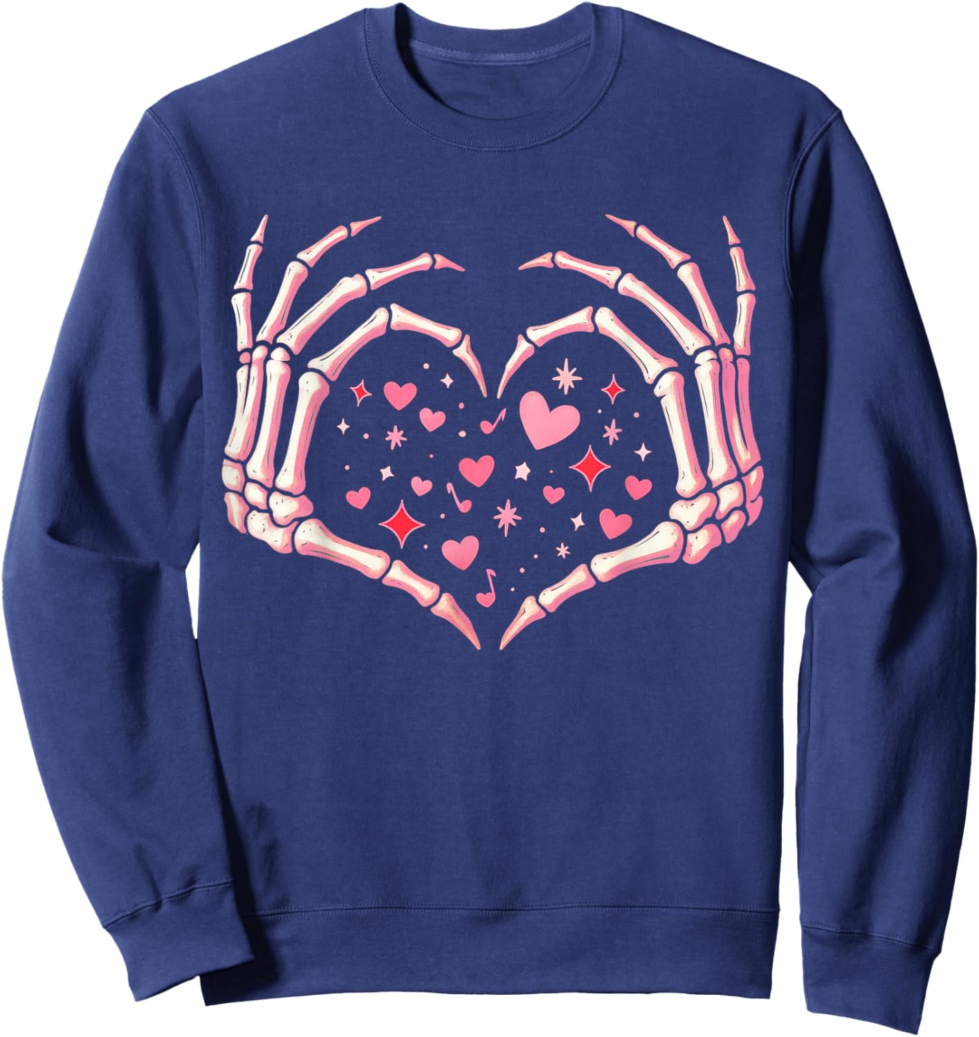 Valentines Day Skeleton Hand Heart Funny Men Women Kids Sweatshirt - Sweatshirt | Navy