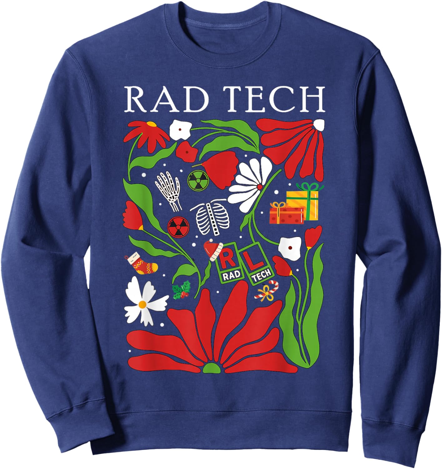 Christmas Radiology Boho Floral RAD Tech X-ray Technologist Sweatshirt - Sweatshirt | Navy