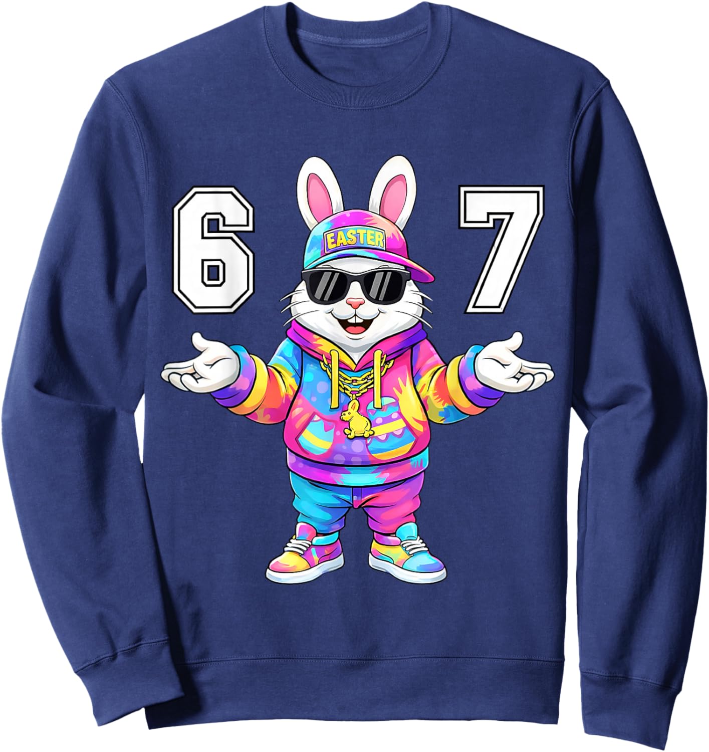 67 Six Seven Bunny Tie Dye Easter Day 67 Meme Men Boys Kids Sweatshirt - Sweatshirt | Navy