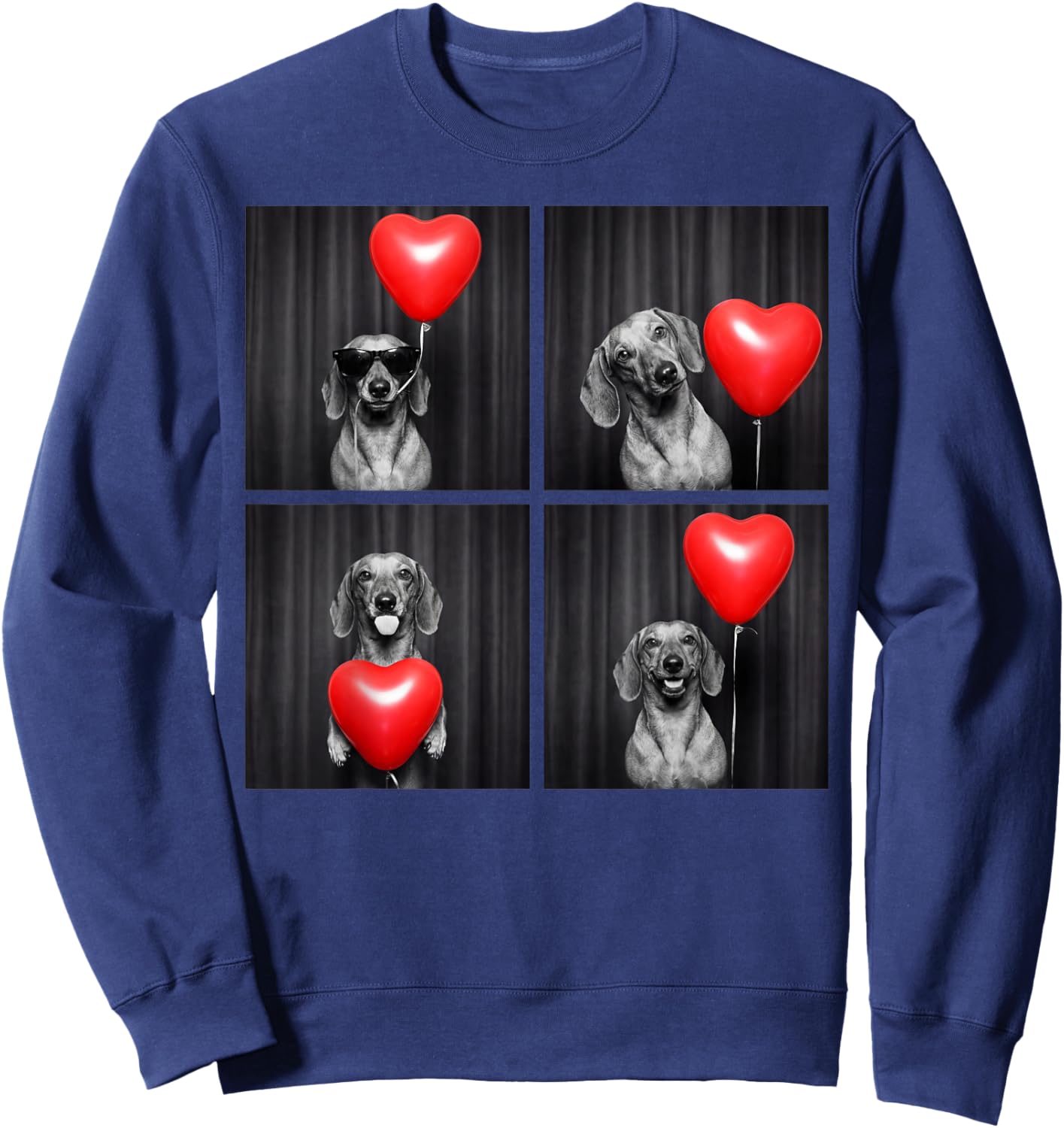 Funny Dachshund Photobooth Dog Lover Design Valentines Sweatshirt - Sweatshirt | Navy