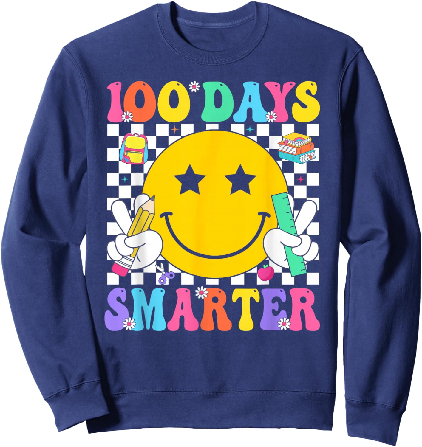 100 Days Smarter Teacher Boys Girls Kids 100th Day of School Sweatshirt - Sweatshirt | Navy