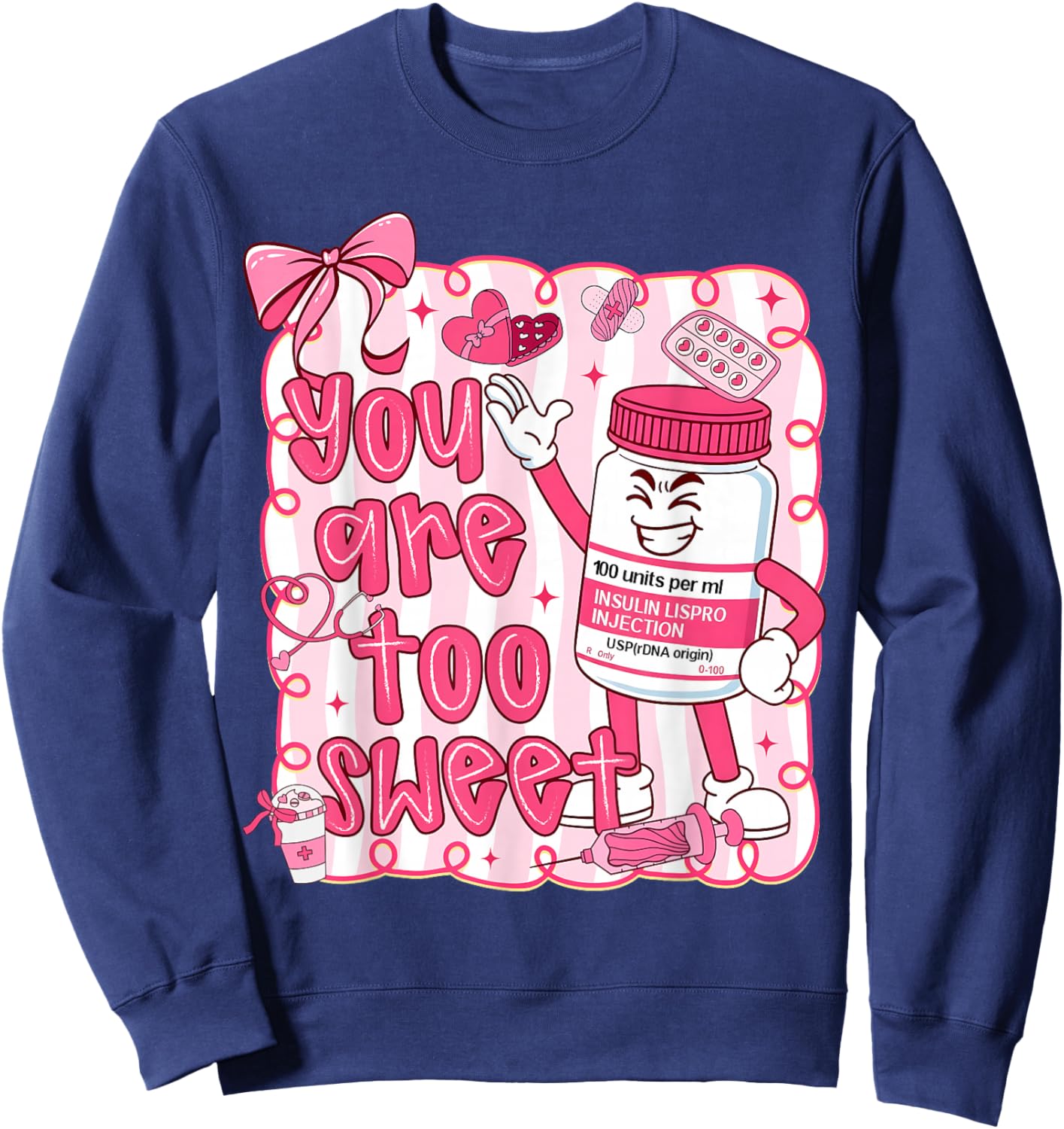 Preppy You are Too Sweet Nurse Valentine Coquette Bow Sweatshirt - Sweatshirt | Navy