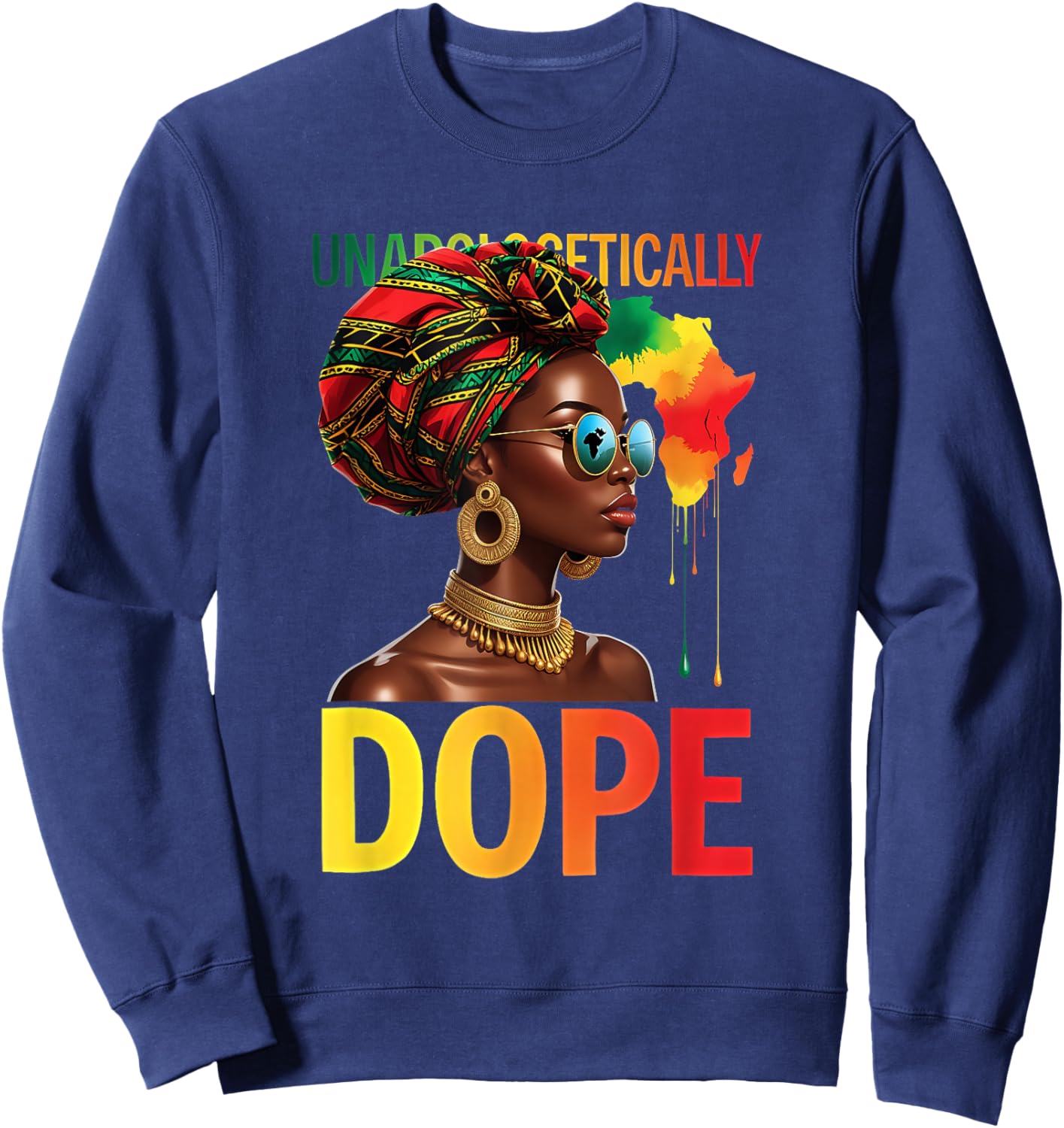 Melanin Queen Headwrap Rooted Faith Rising Afro God African Sweatshirt - Sweatshirt | Navy