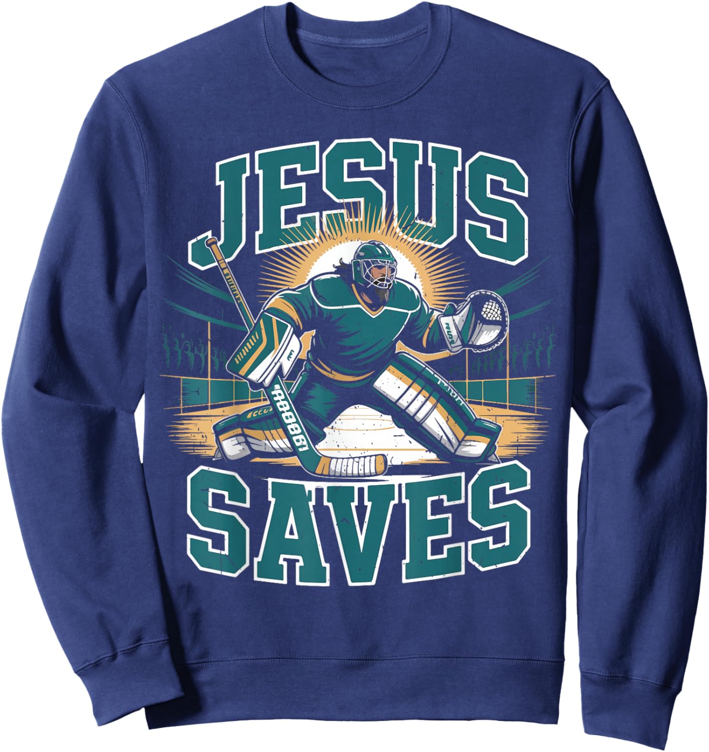 Christian Hockey Jesus Saves Goalie Humor Religious Hockey Sweatshirt - Sweatshirt | Navy