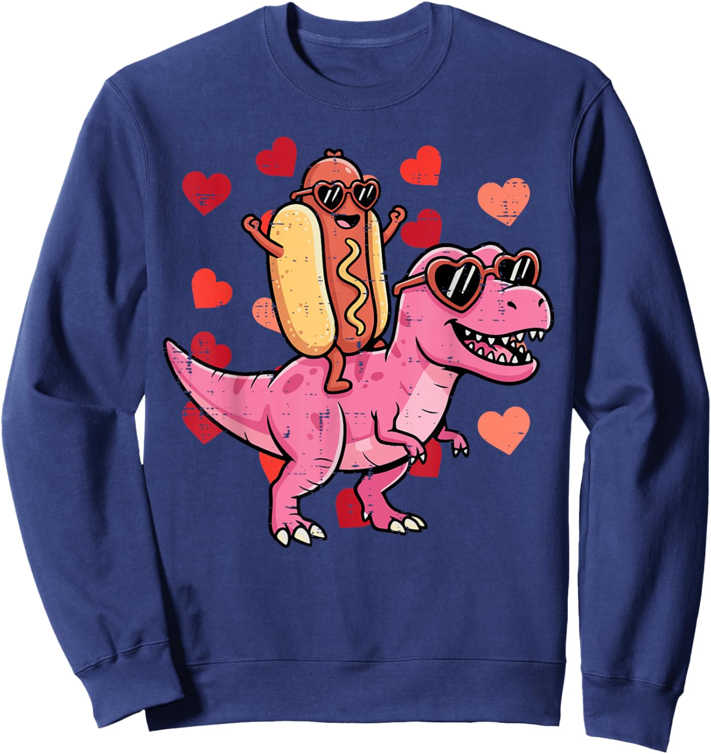 Hotdog Trex Dino Valentines Day Kids Toddler Boys Youth Sweatshirt - Sweatshirt | Navy