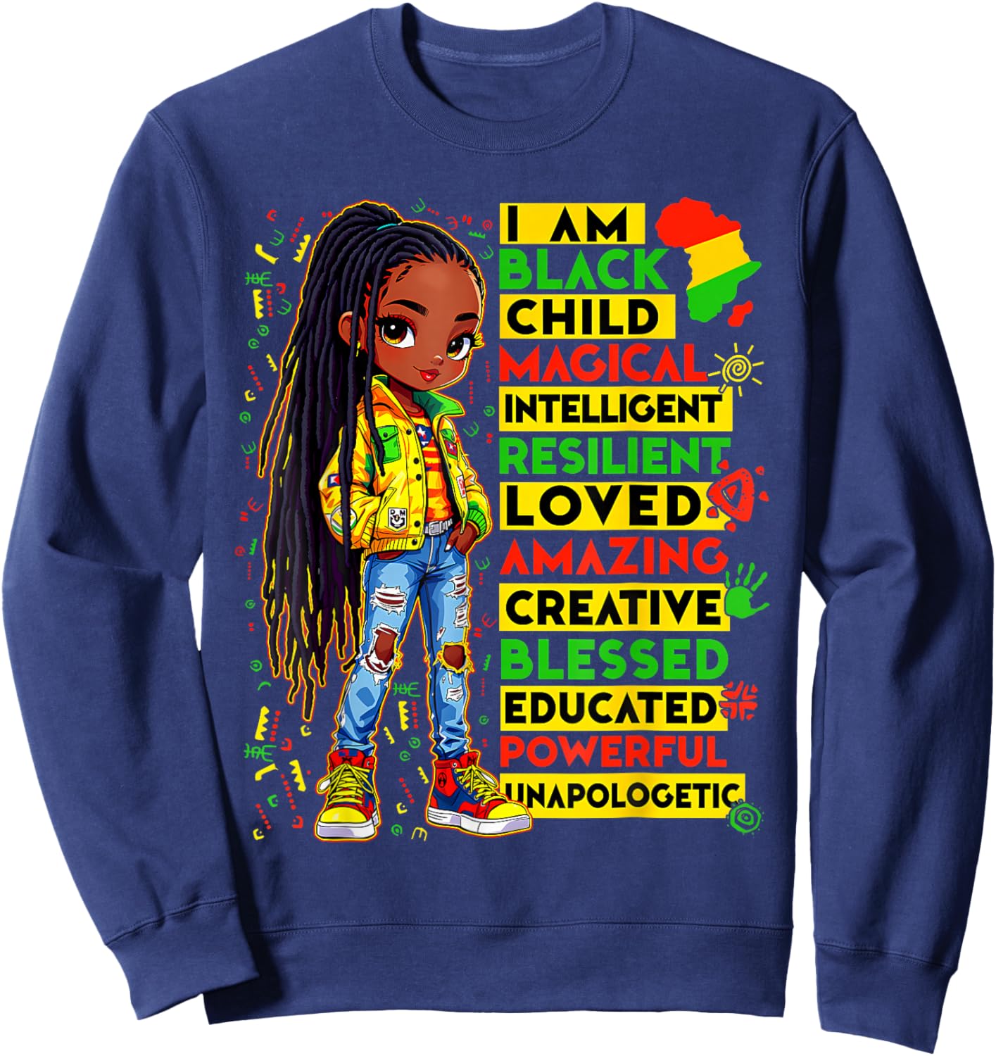 I Am Black Child Magical Love Blessed Black History Girl Kid Sweatshirt - Sweatshirt | Navy