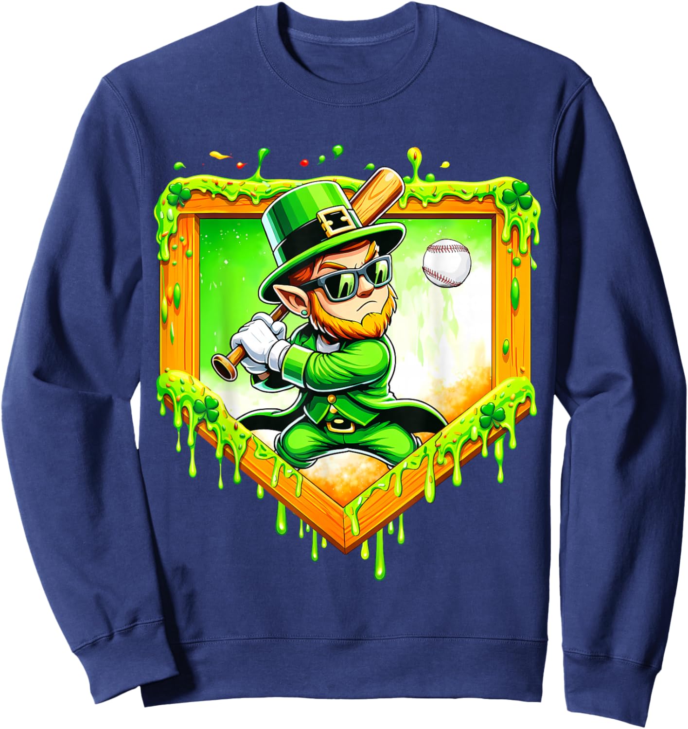 Leprechaun Baseball St Patricks Day Ice Cream Drip Men Boys Sweatshirt - Sweatshirt | Navy
