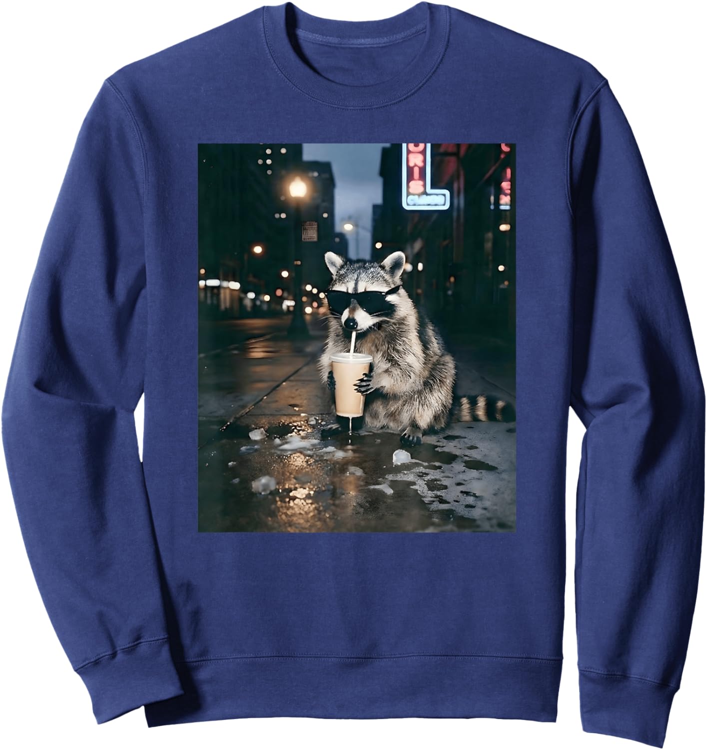 Raccoon Drinking Soda Funny Meme Sweatshirt - Sweatshirt | Navy