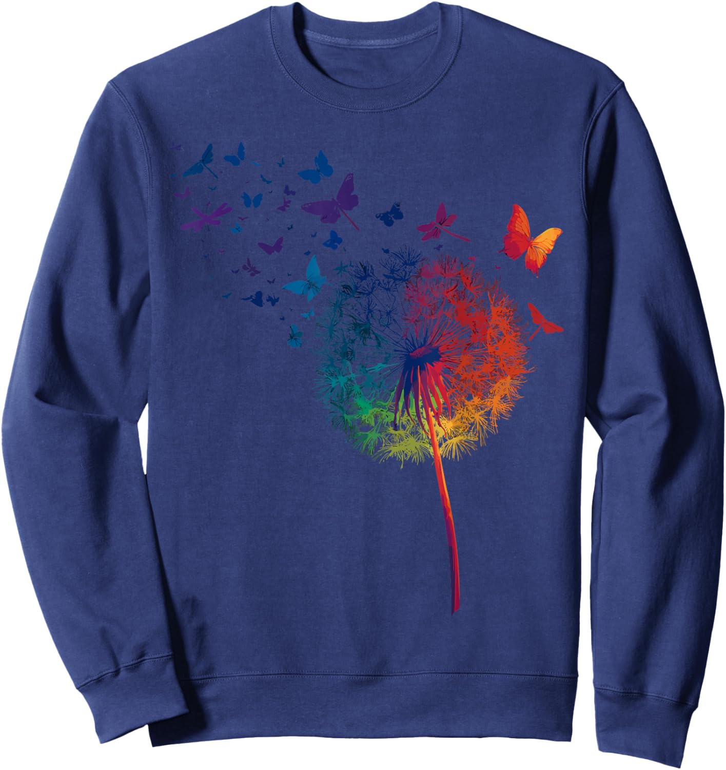 Rainbow Dandelion Spring Wildflower Minimalist Dragonfly Sweatshirt - Sweatshirt | Navy
