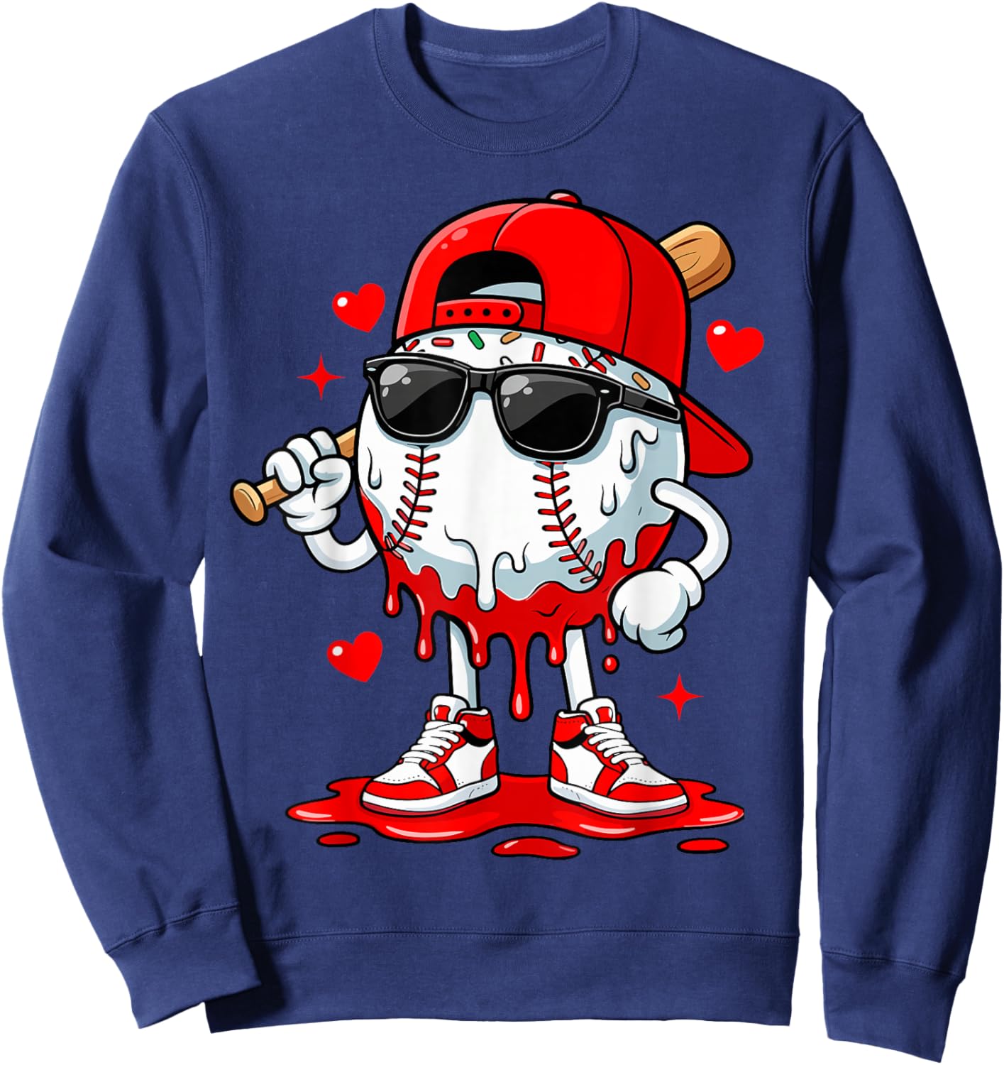 Baseball Drip Ice Cream Sunglasses Boys Youth Kids Valentine Sweatshirt - Sweatshirt | Navy