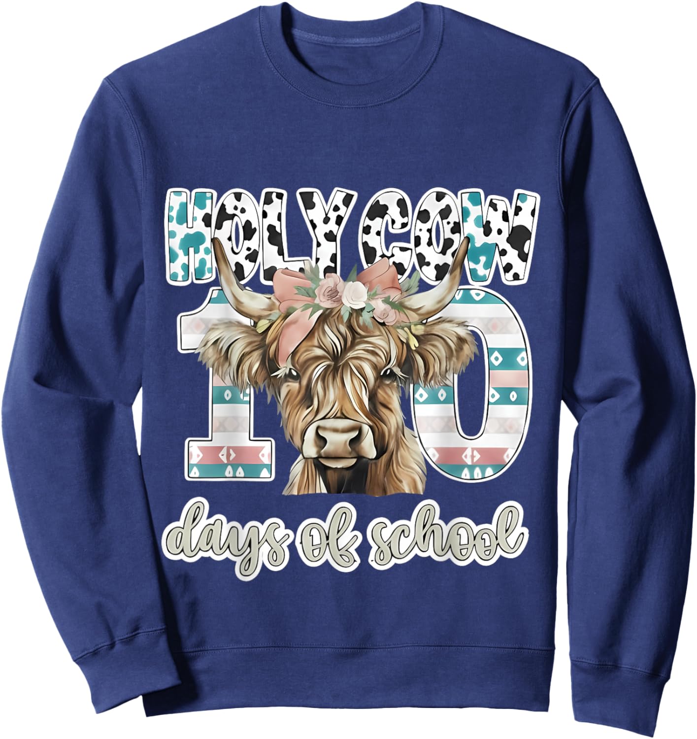 Holy Cow 100 Days of School 100th Day Smarter Teacher Kids Sweatshirt - Sweatshirt | Navy