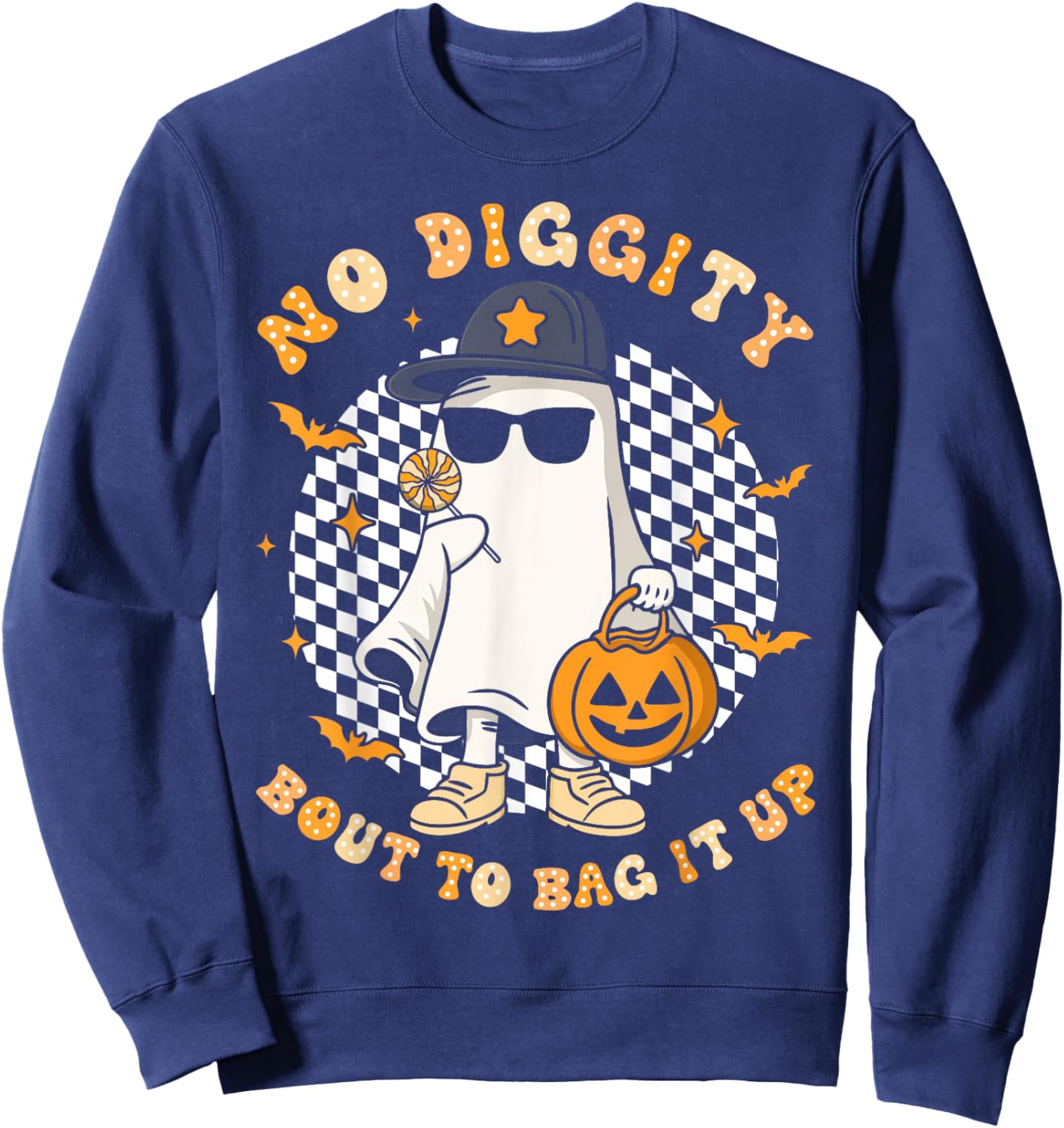 Halloween Ghost No Diggity Bout to Bag it Up Toddler Kids Sweatshirt - Sweatshirt | Navy
