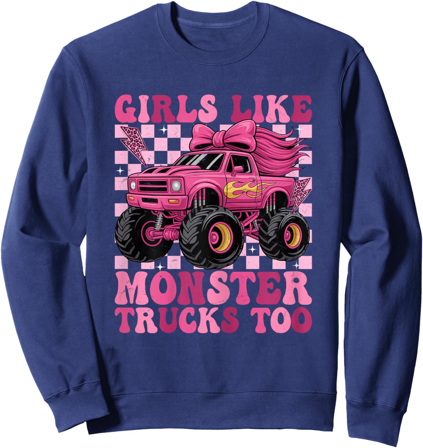 Girls Like Monster Trucks Too Retro Monster Truck Girls Sweatshirt - Sweatshirt | Navy