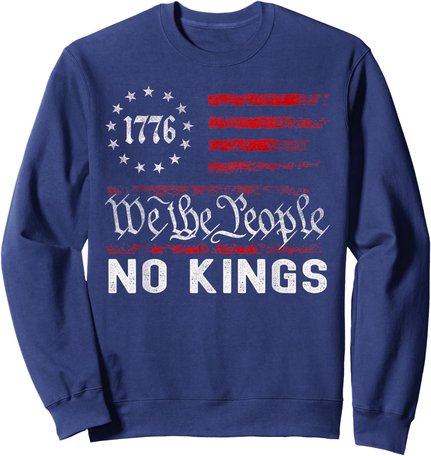 No Kings in America US Flag Vintage Sweatshirt - Sweatshirt | Navy