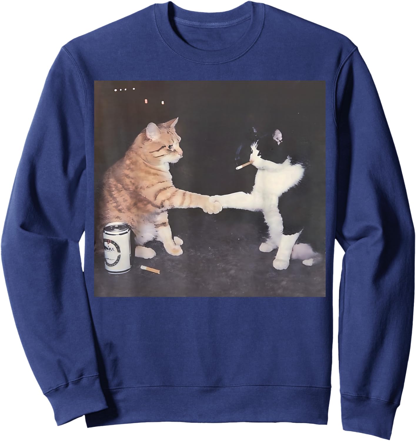 Funny Cigarette Smoking Cat Vintage Cat Meme Sweatshirt - Sweatshirt | Navy