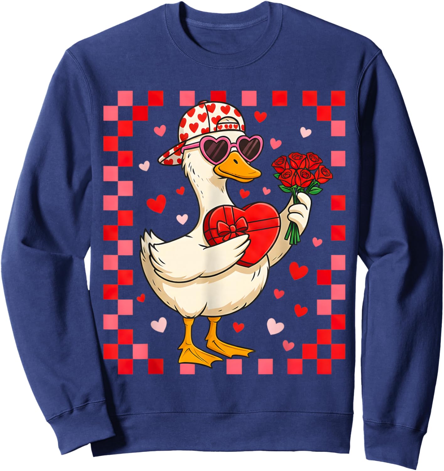 Funny Valentines Day Duck Heart Valentine Cupid Kids Boys Sweatshirt - Sweatshirt | Navy