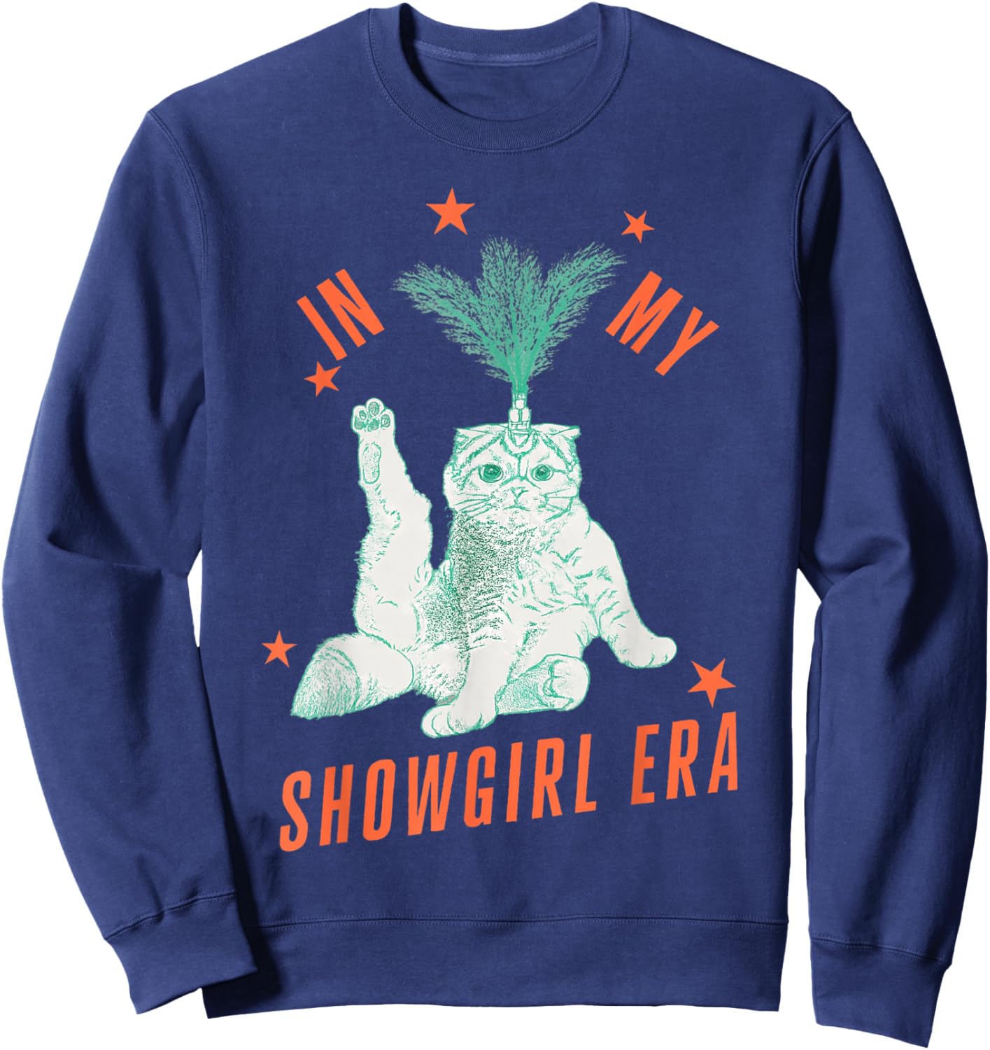 Funny Cat in Showgirl Costume Retro Humor Sweatshirt - Sweatshirt | Navy