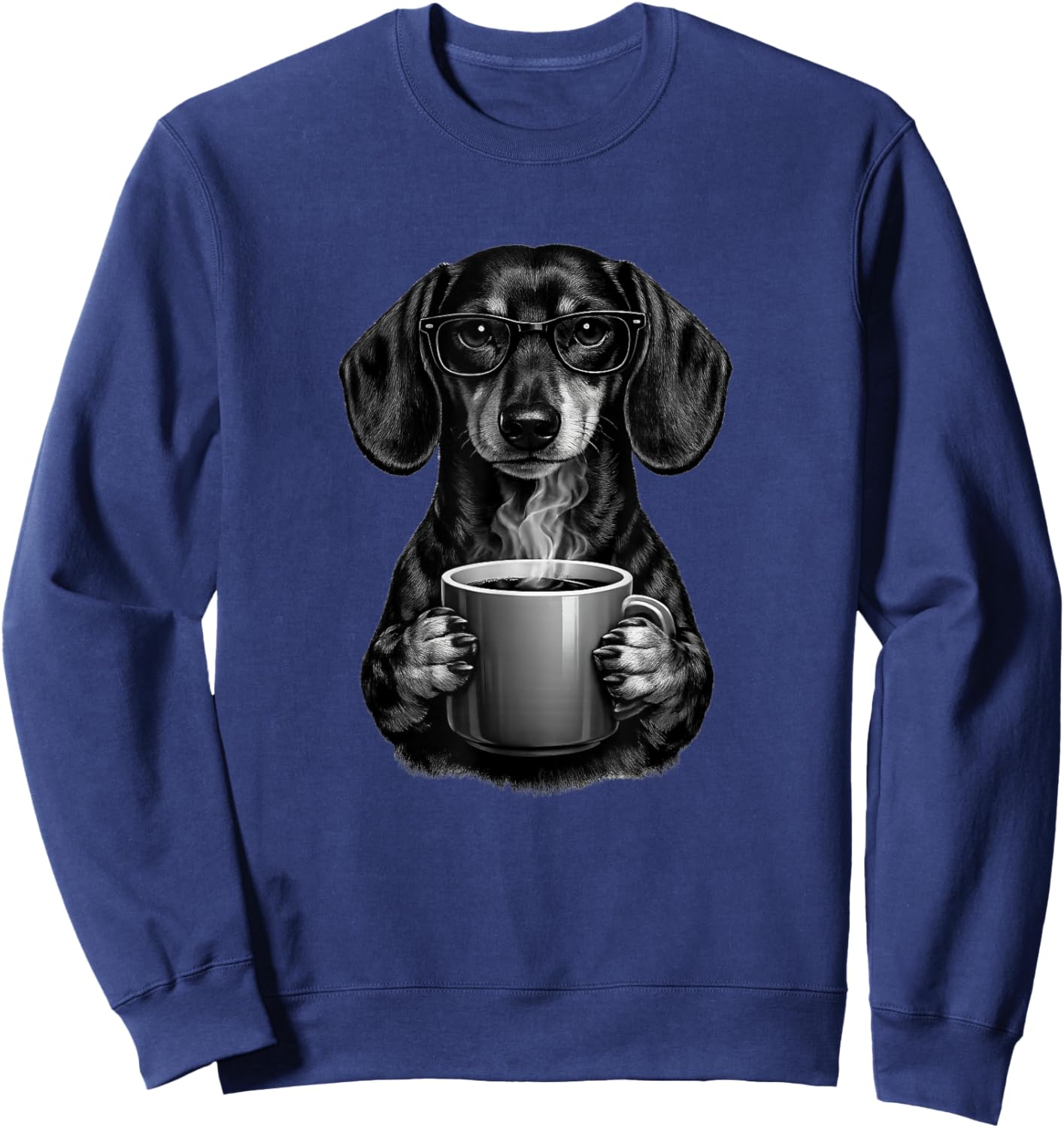 Funny Dachshund Coffee Lover Smart Wiener Dog with Glasses Sweatshirt - Sweatshirt | Navy