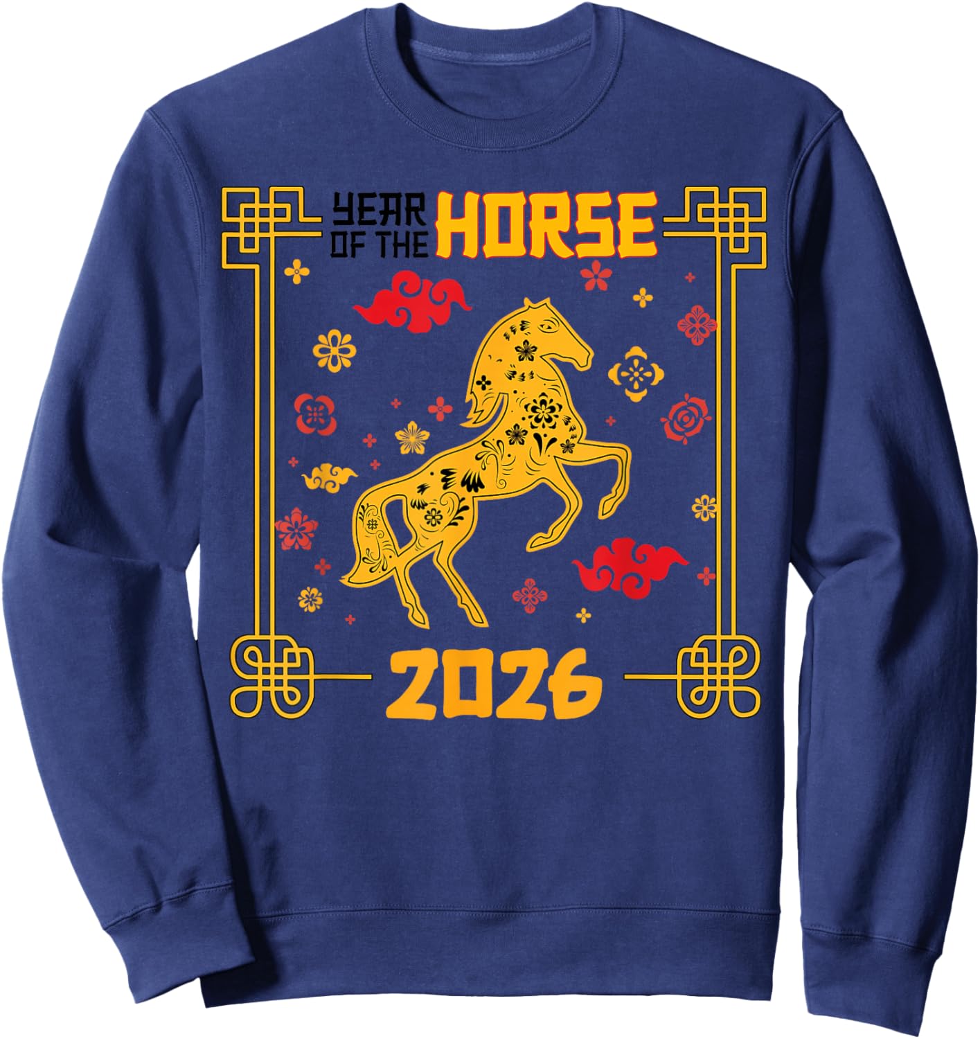 Year of The Horse 2026 Chinese New Year Lunar Zodiac Vintage Sweatshirt - Sweatshirt | Navy