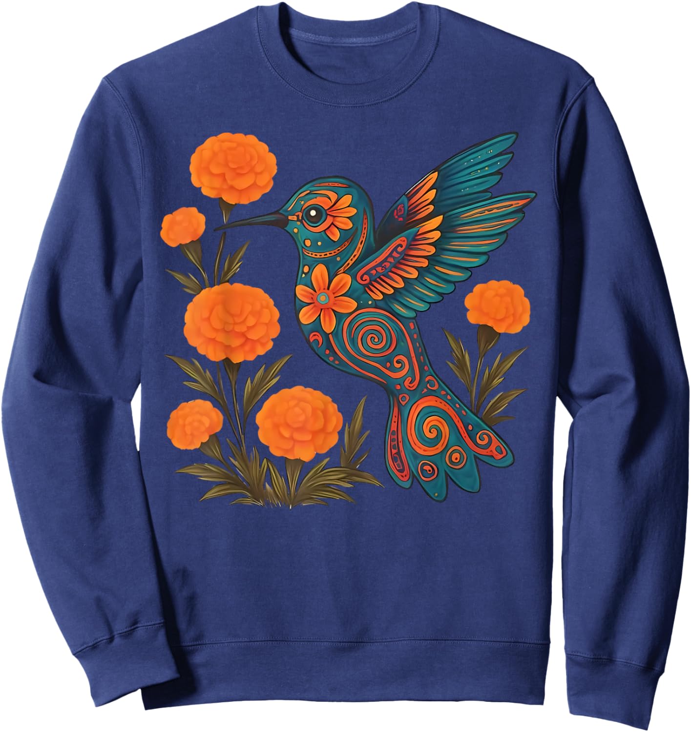 Alebrije Hummingbird Flower Mexican Folk Art Bird Nature Sweatshirt - Sweatshirt | Navy