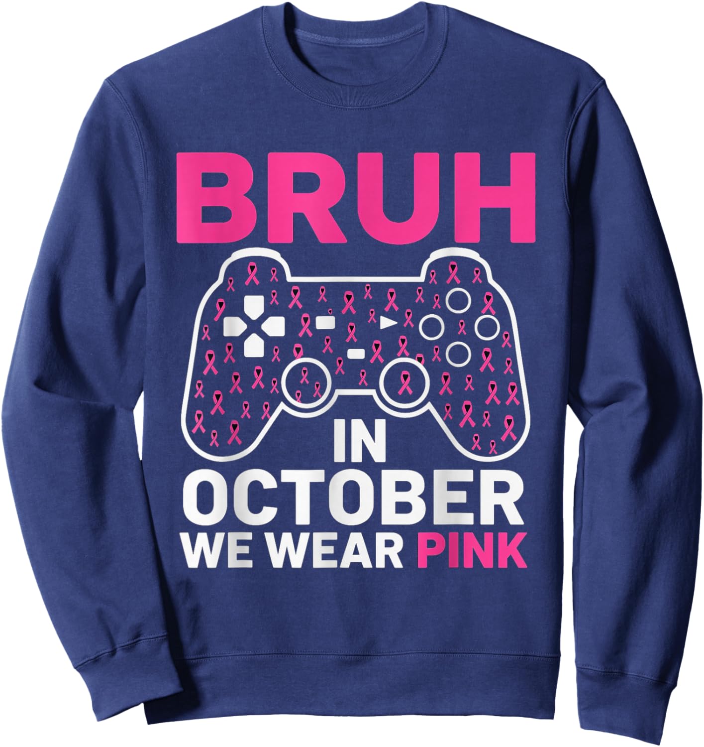 Bruh in October Wear Pink Breast Cancer Awareness Kids Boys Sweatshirt - Sweatshirt | Navy