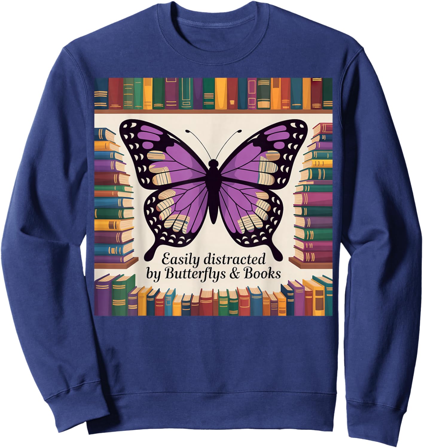 Books Nerds Butterfly Party Favors Purple Butterfly Sweatshirt - Sweatshirt | Navy