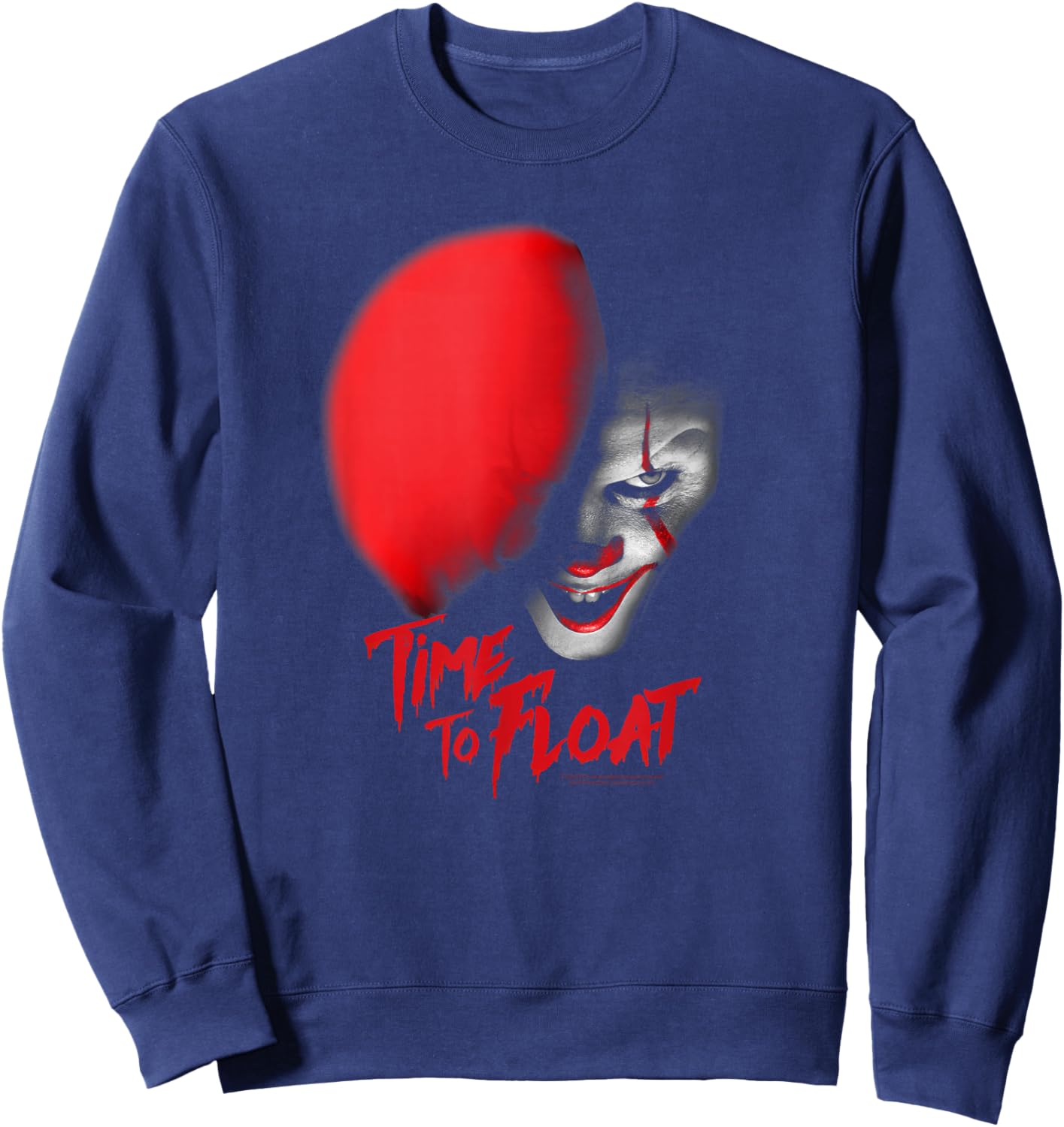 IT Pennywise Balloon Time to Float Face Clown Horror Movie Sweatshirt - Sweatshirt | Navy