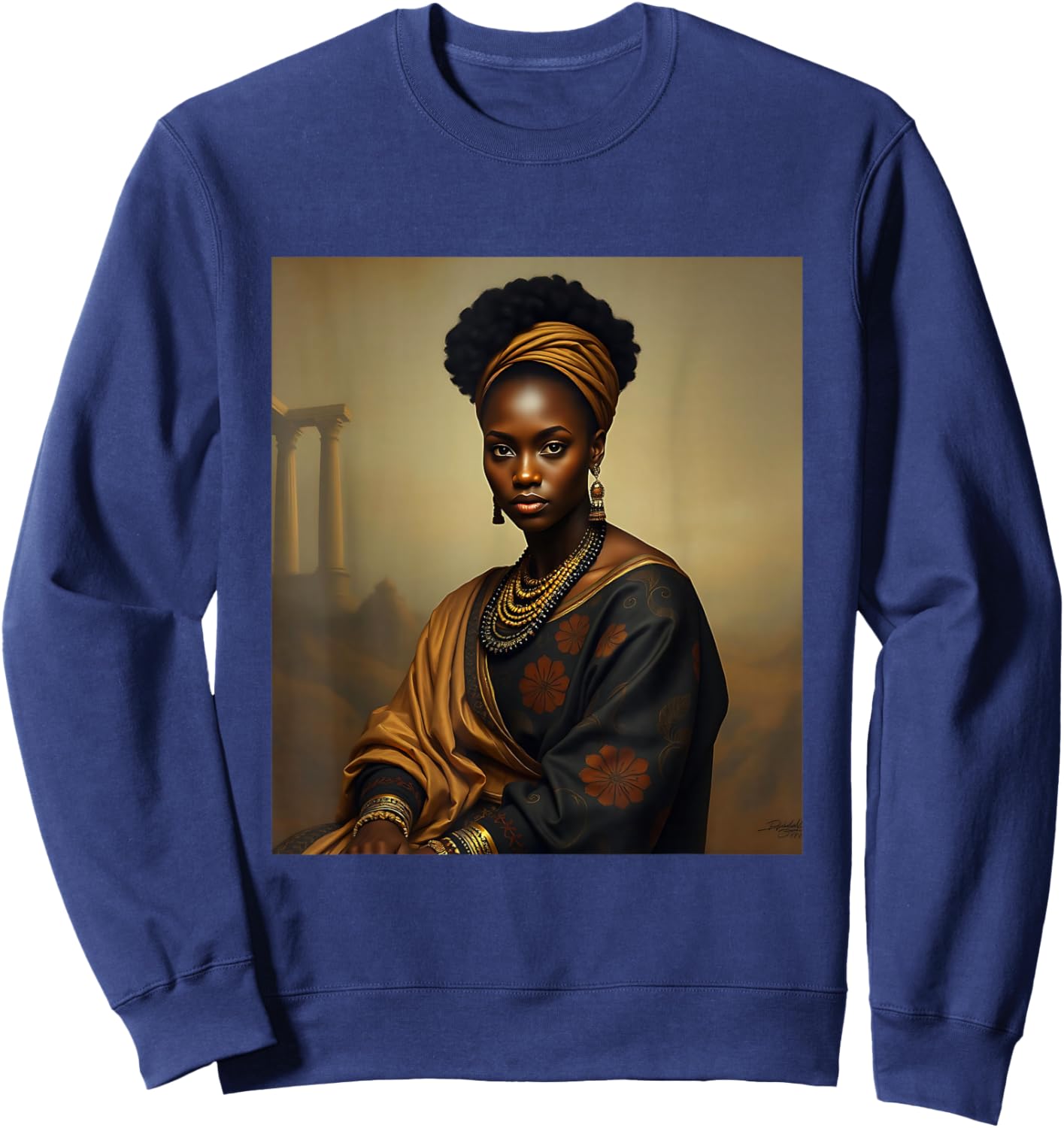 Black Melanated Mona Lisa African American History Month Sweatshirt - Sweatshirt | Navy