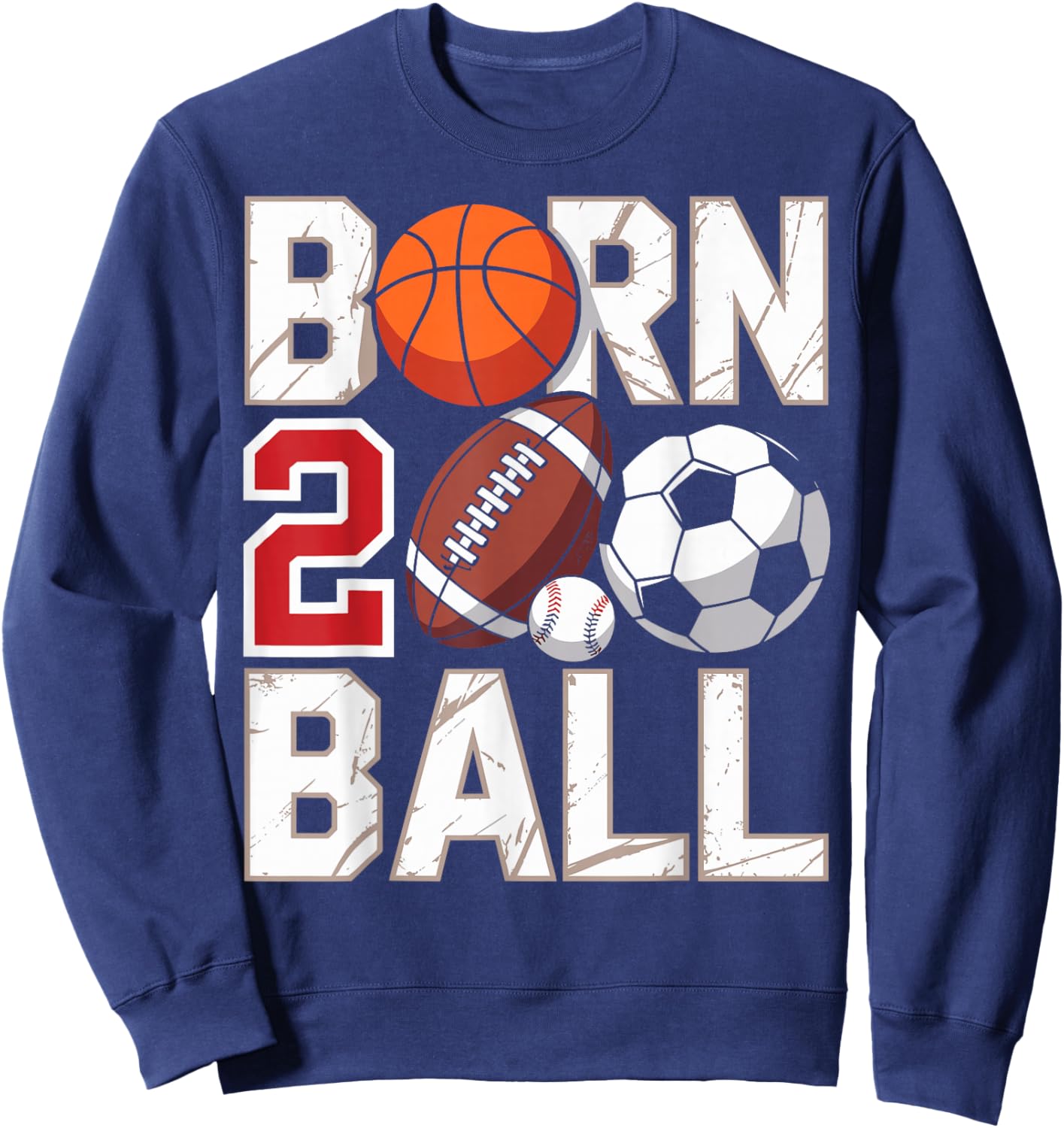 Football Soccer Basketball 2nd Birthday Boy Born Two Ball Sweatshirt - Sweatshirt | Navy