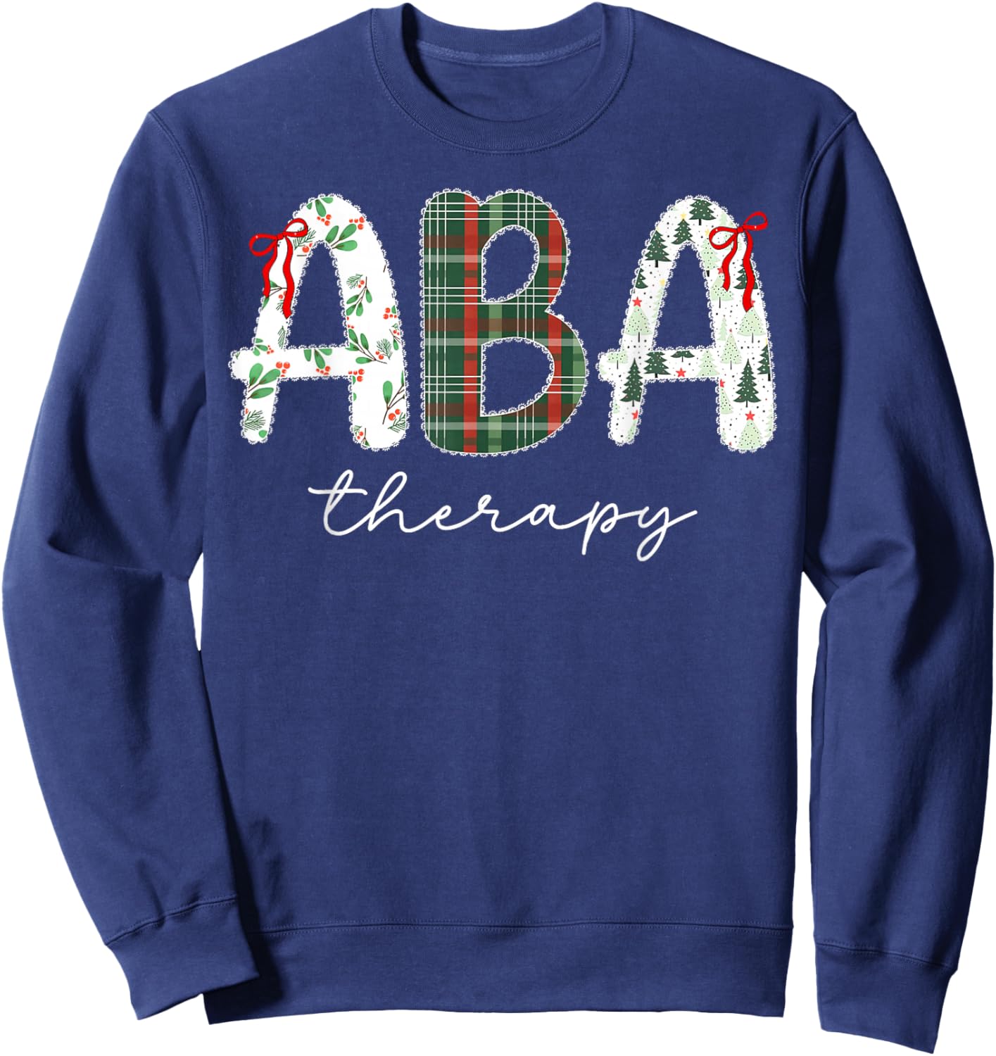 Behavior Analyst Coquette Bow ABA Therapy SPED Christmas Sweatshirt - Sweatshirt | Navy