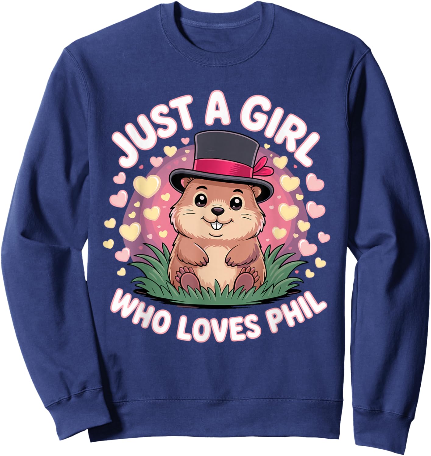 Punxy Phil's Groundhog Day Costume February 2nd Cute Girls Sweatshirt - Sweatshirt | Navy