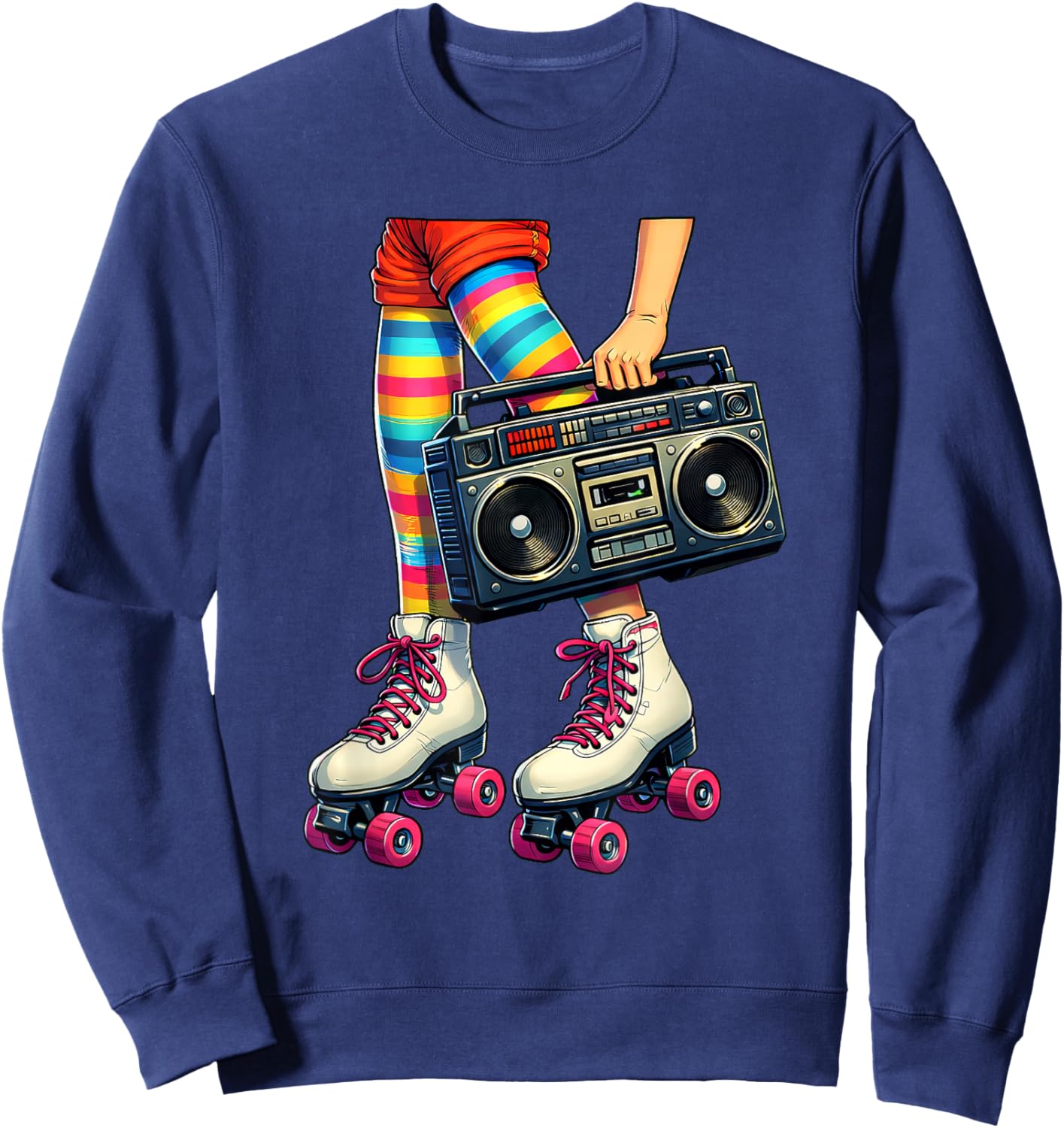 Old School Hip Hop Roller Skates Boombox Fun Times Throwback Sweatshirt - Sweatshirt | Navy