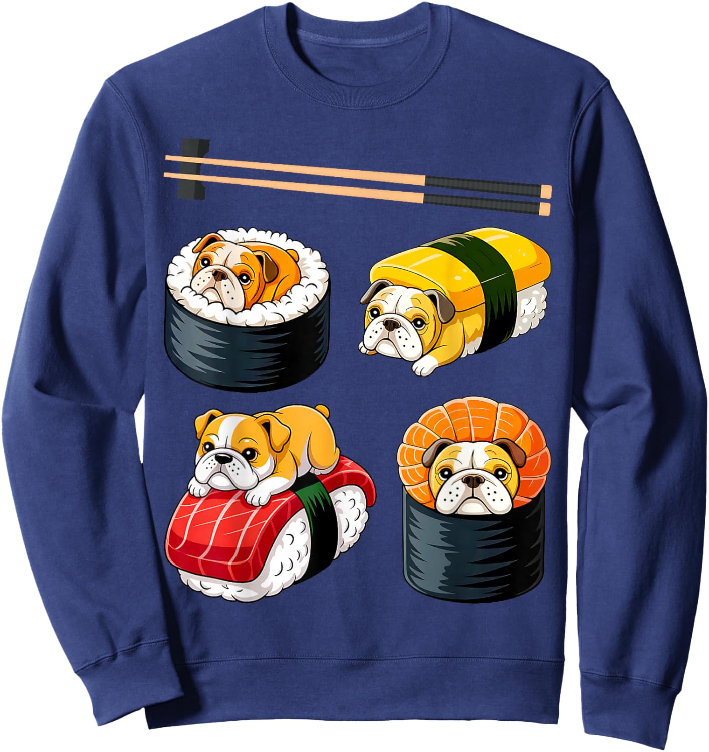 Sushi English Bulldog Funny Sweatshirt - Sweatshirt | Navy