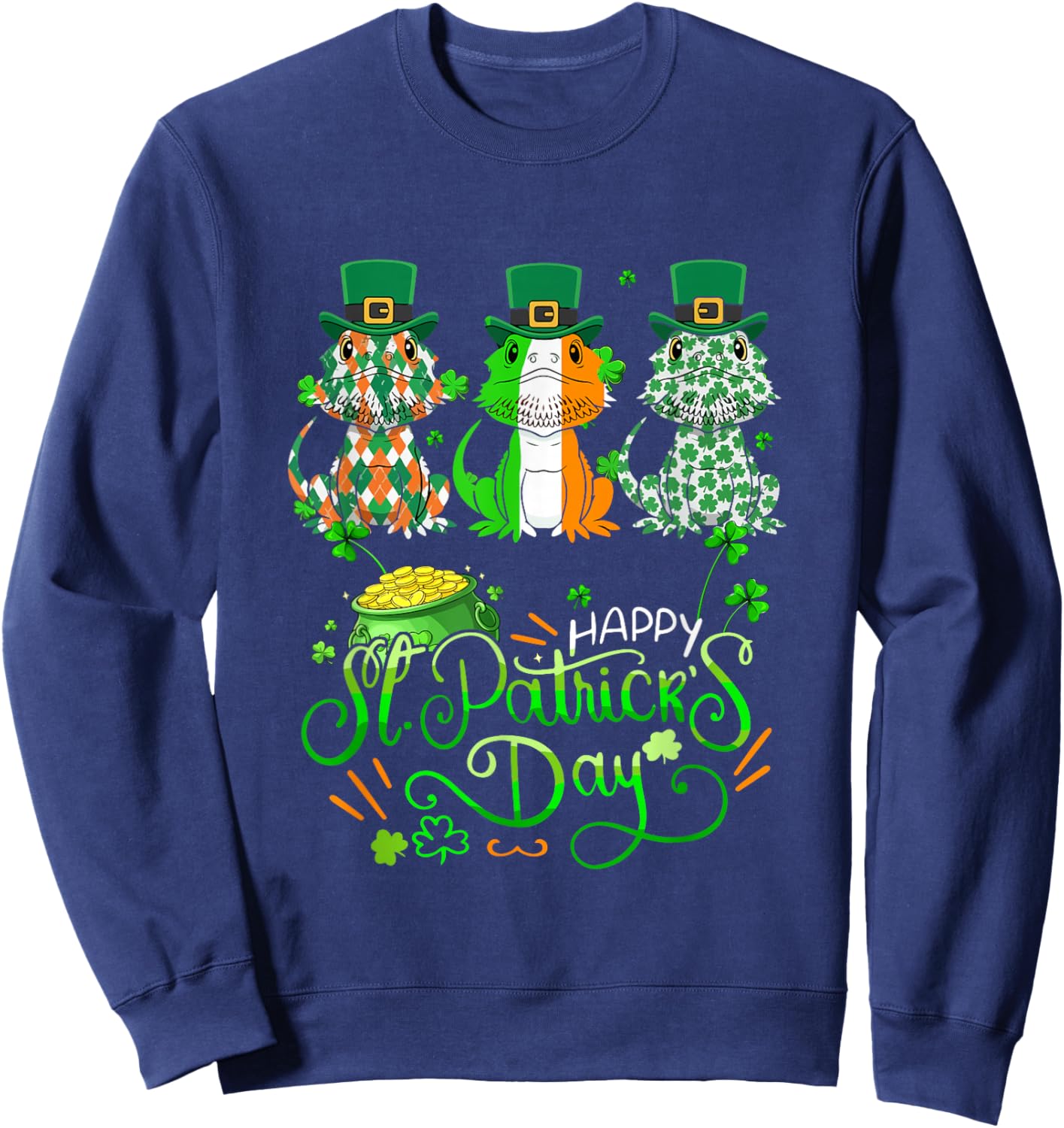 Three Cute Bearded Dragons Patrick's Day Ireland Flag Sweatshirt - Sweatshirt | Navy