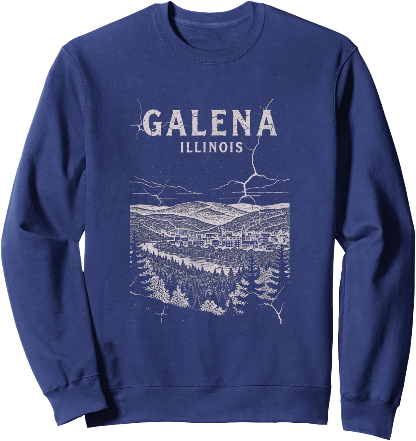 Vintage Galena Illinois Drawing Art Design Sweatshirt - Sweatshirt | Navy