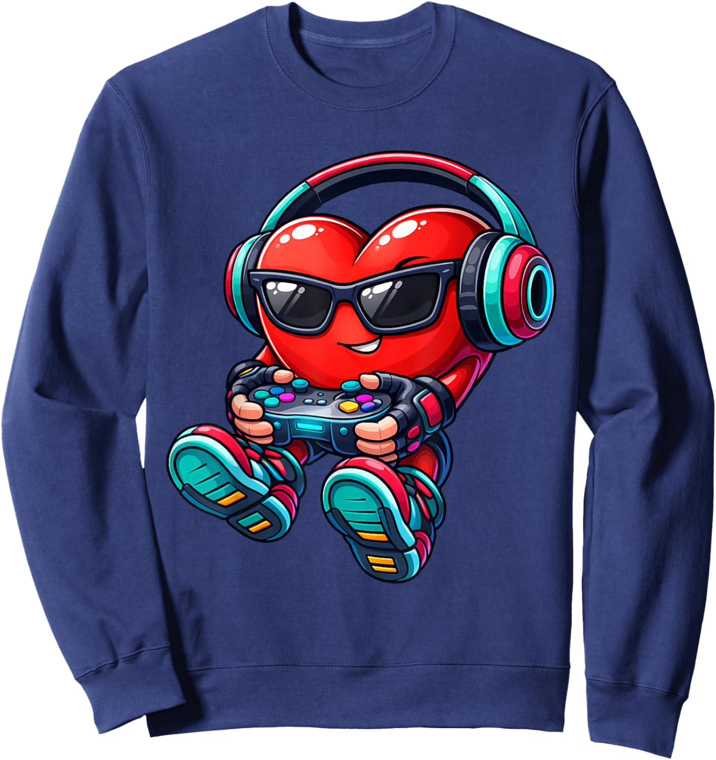 Video Game Heart Gamer Valentines Day for Teen Boys Girl Kid Sweatshirt - Sweatshirt | Navy