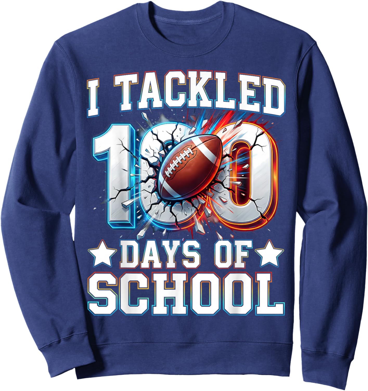 100 Days of School Boys Kids 100th Day of School Football Sweatshirt - Sweatshirt | Navy