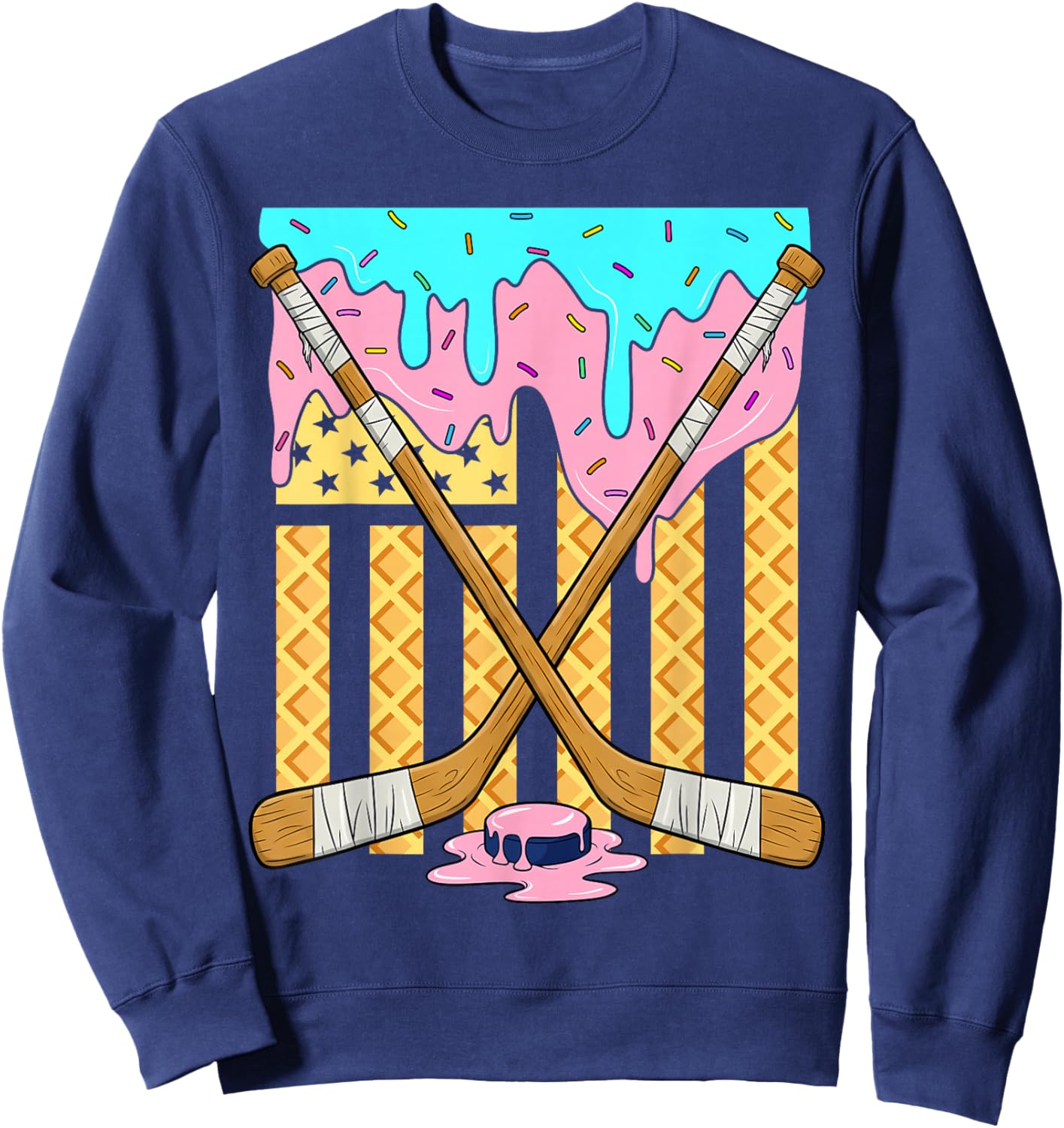 American Flag Ice Cream Drip Boys Ice Hockey Sport Player Sweatshirt - Sweatshirt | Navy