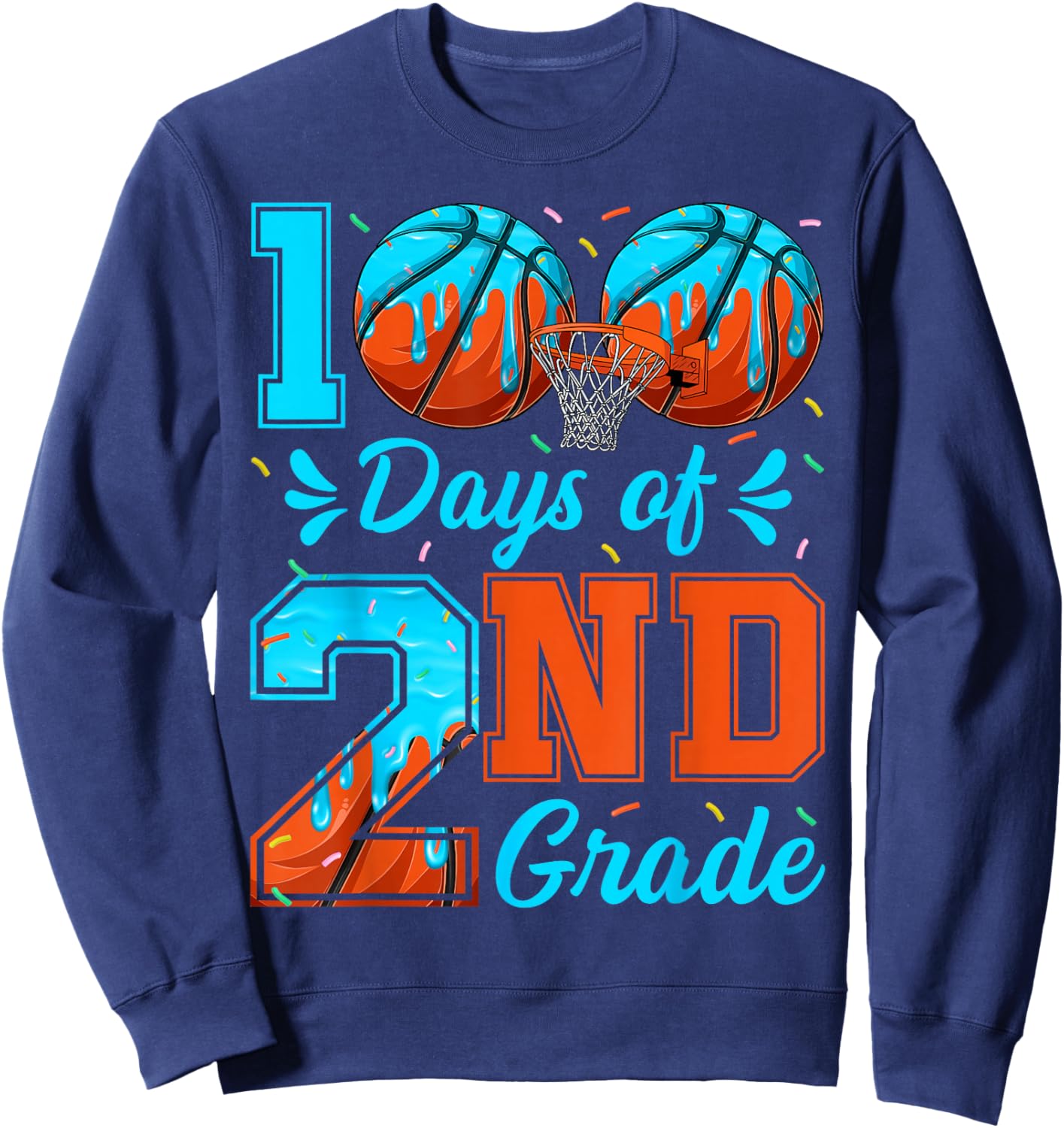 100 Days of 2nd Grade Basketball 100th Day of School Boys Sweatshirt - Sweatshirt | Navy