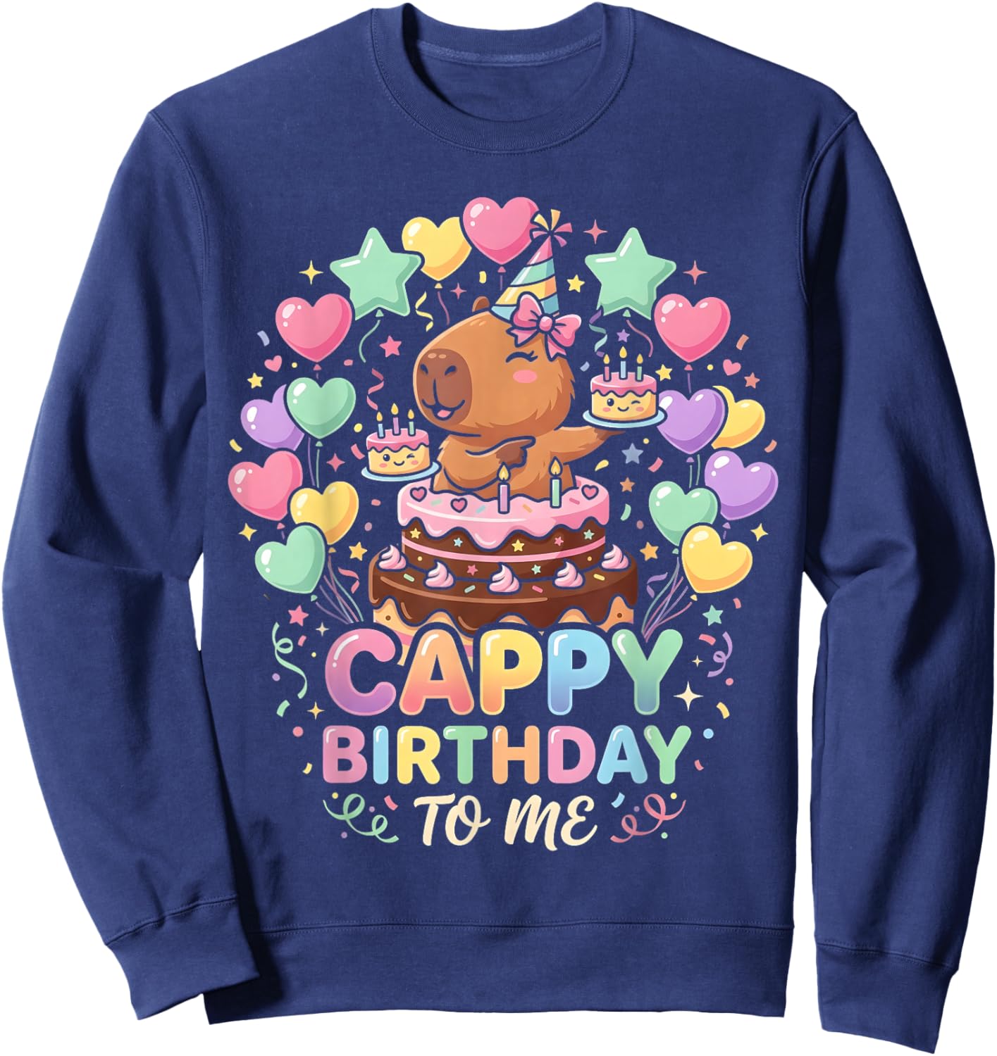 Cappy Birthday Capybara Birthday to Me Kids Girl Young Boy Sweatshirt - Sweatshirt | Navy