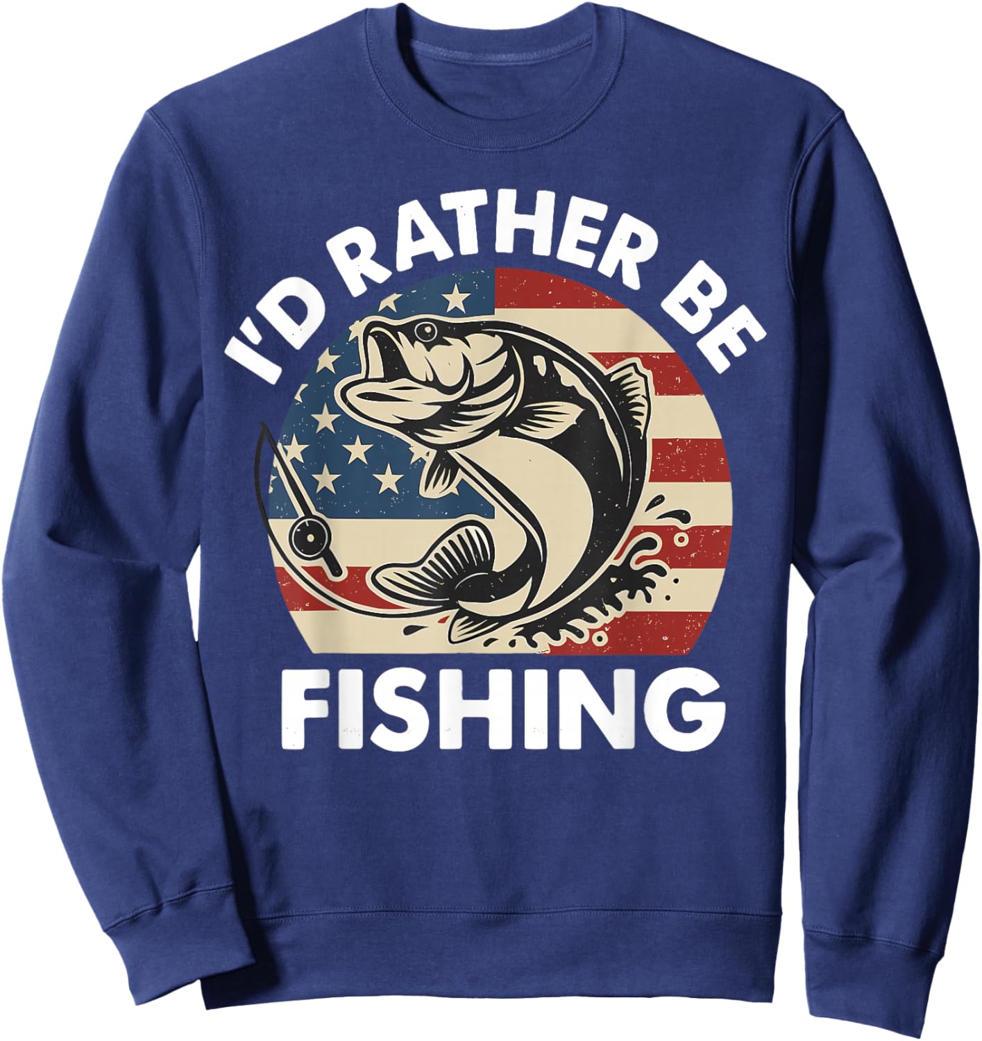Funny I'd Rather Be Fishing American Flag Patriotic for Kids Sweatshirt - Sweatshirt | Navy