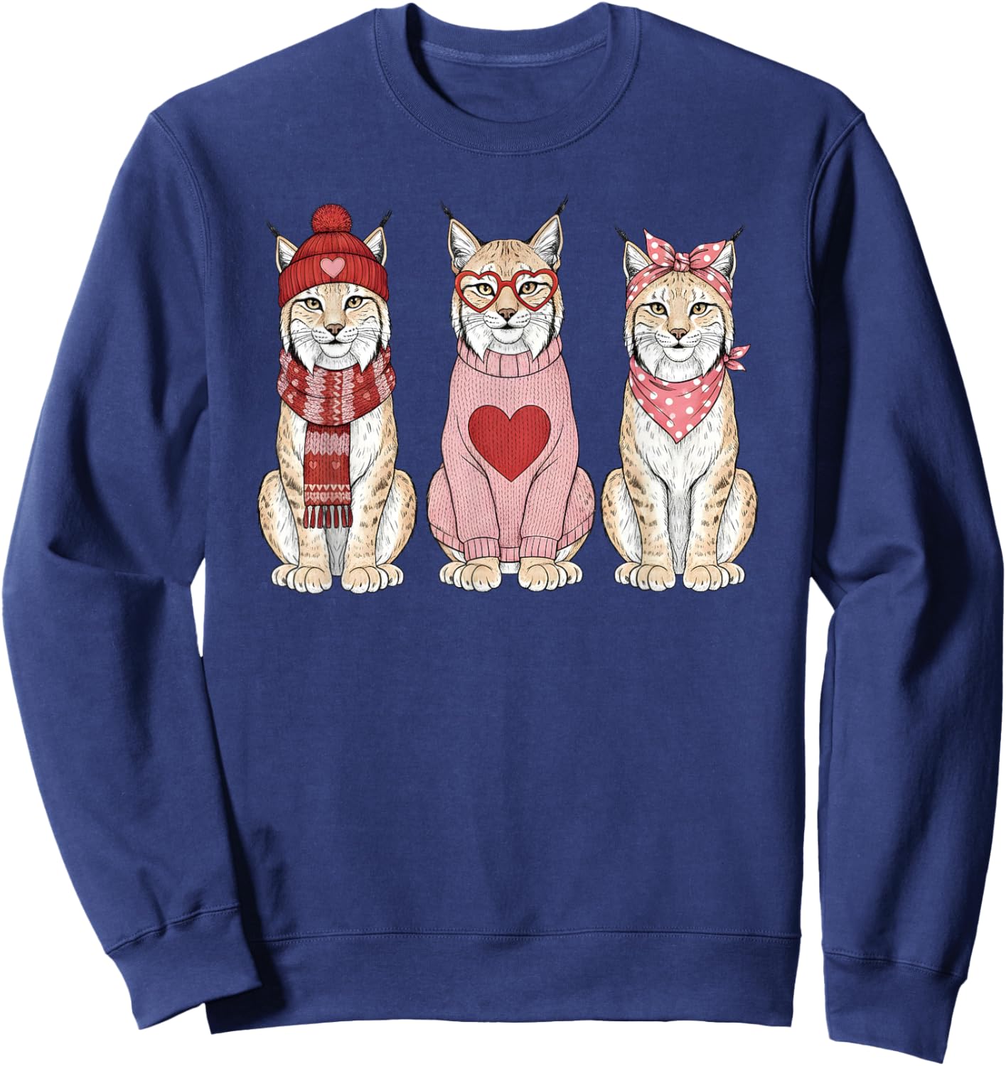 Retro Lynx Cute Valentine Wild Cat Sweatshirt - Sweatshirt | Navy