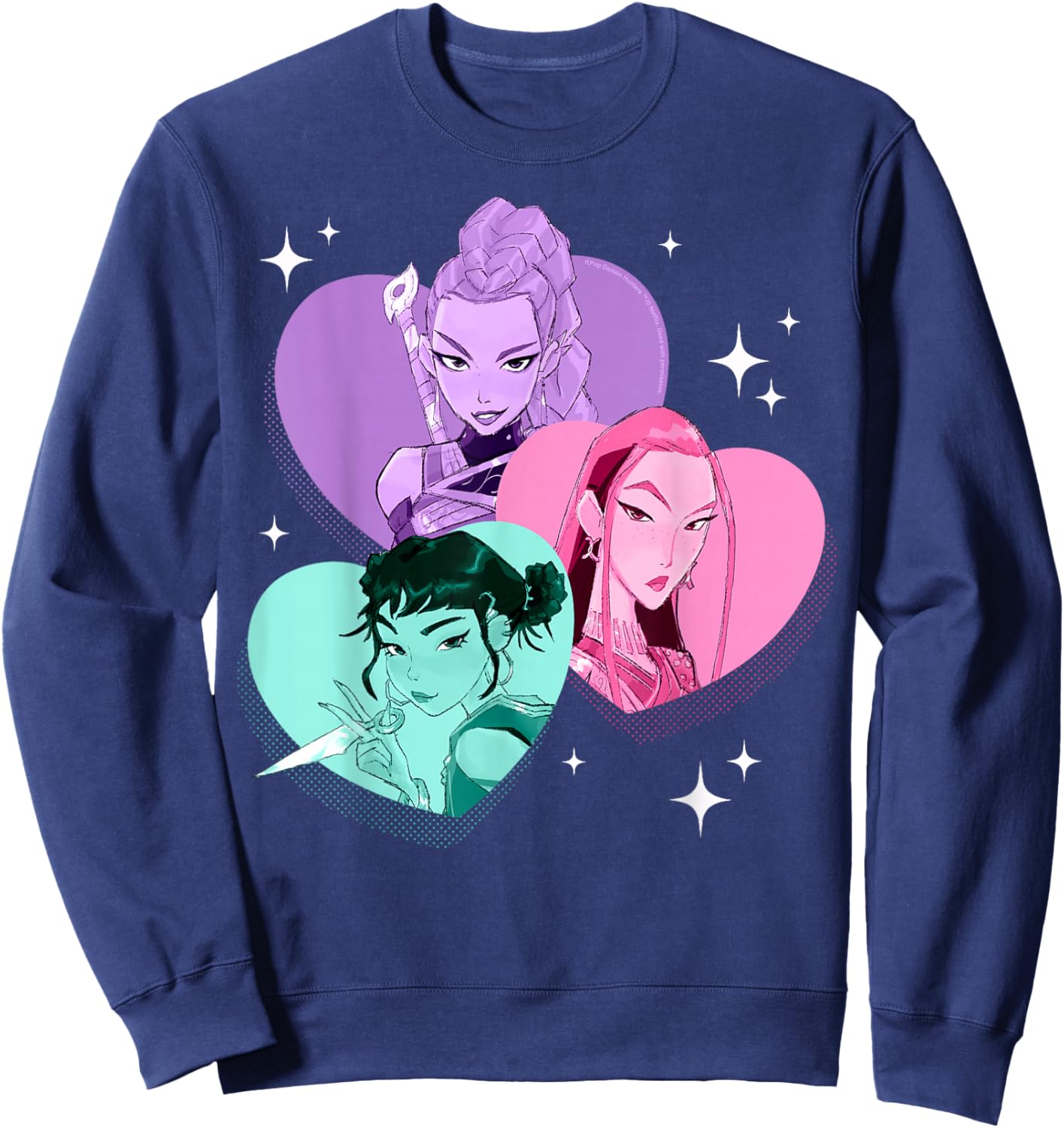 Kpop Demon Hunters Huntrix Heart Frame Zoey Rumi and Mira Sweatshirt - Sweatshirt | Navy