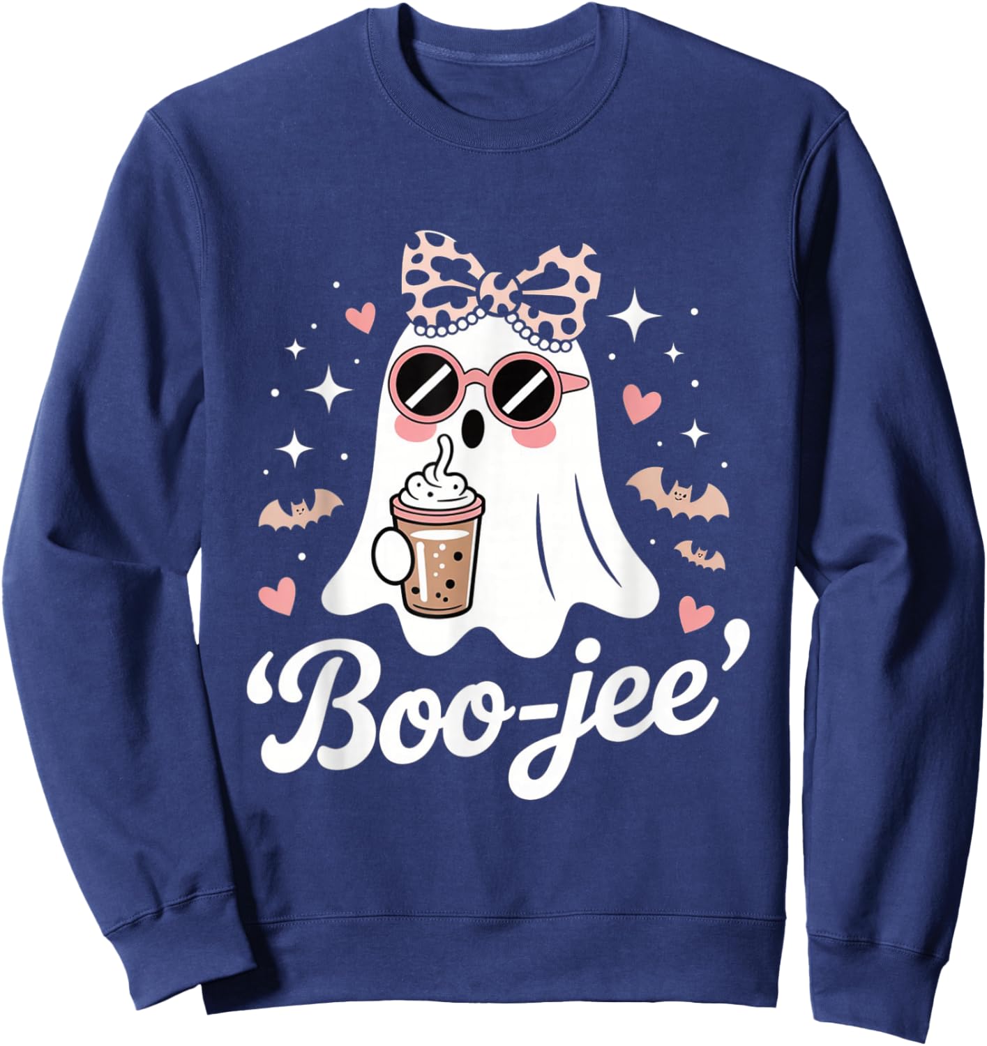 Coquette Leopard Ghost Coffee Boo-JEE Halloween Boujee Ghost Sweatshirt - Sweatshirt | Navy