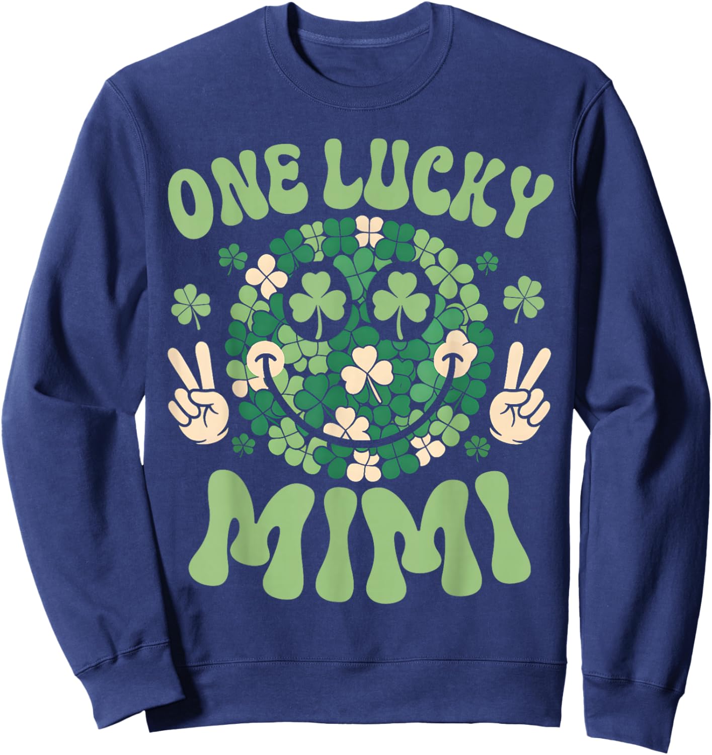 St Patricks Day Family Matching Groovy Retro One Lucky Mimi Sweatshirt - Sweatshirt | Navy