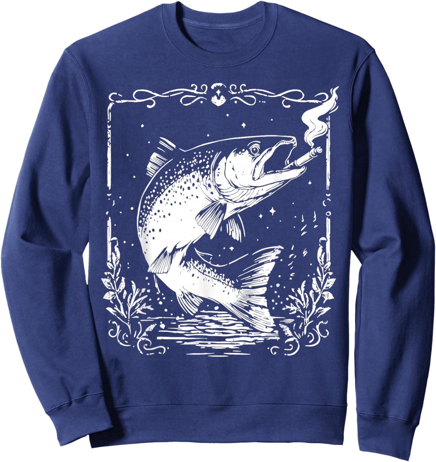 Fish Smoking Meme Vintage Style Silly Fish Gag Sweatshirt - Sweatshirt | Navy