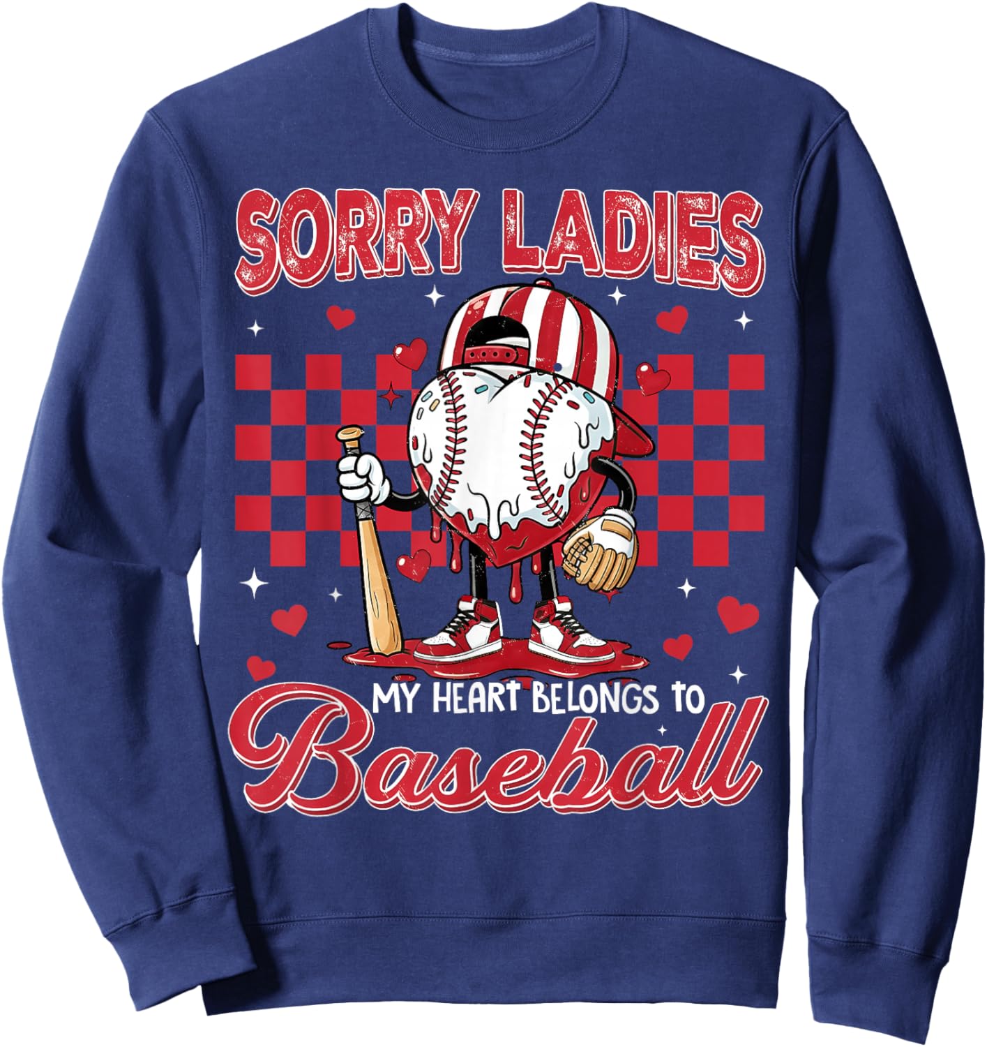 Valentine Funny My Heart Belongs Baseball Lover Boy Men Sweatshirt - Sweatshirt | Navy