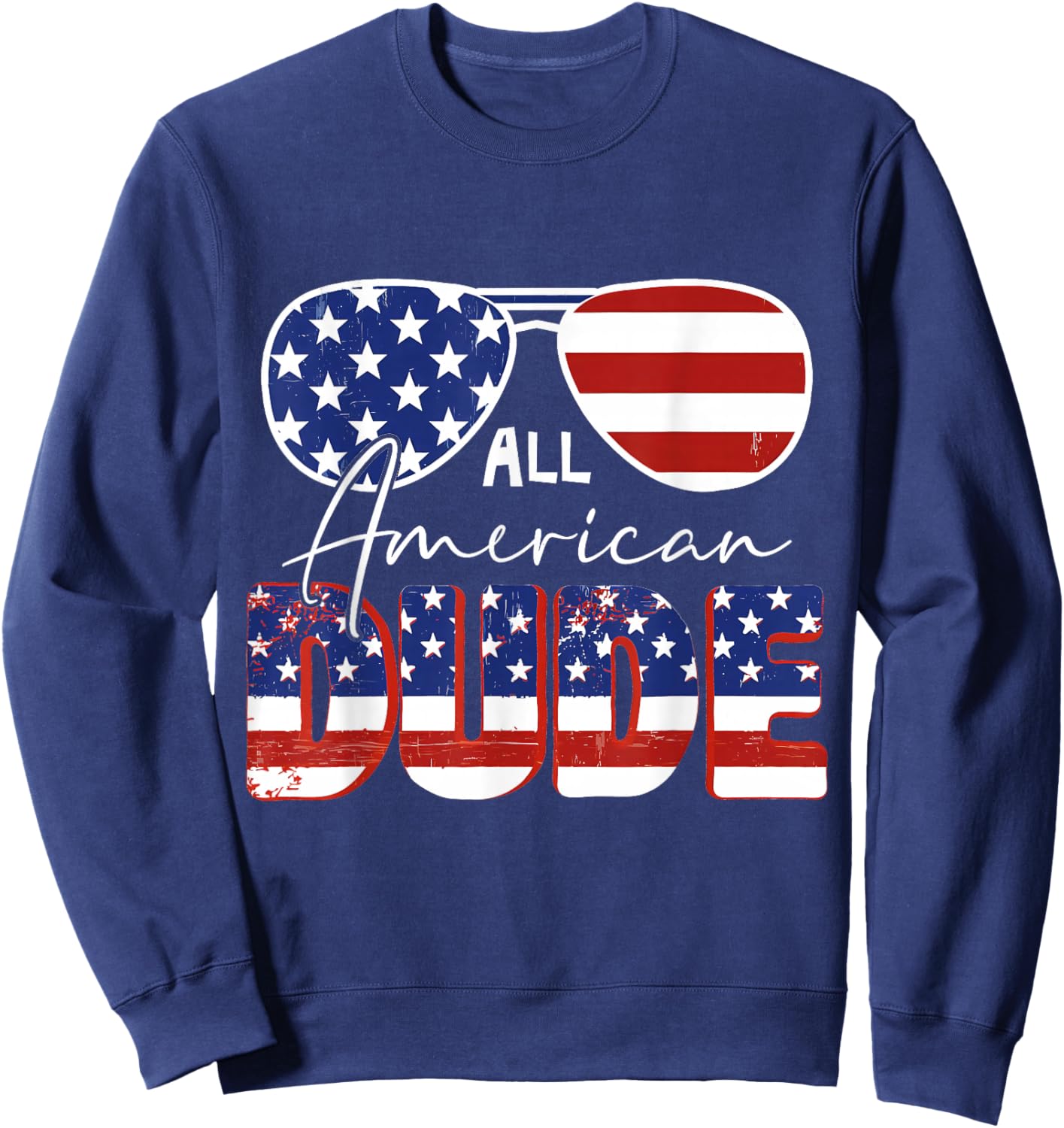 All American Dude 4th of July Patriotic Boys Kids Sunglasses Sweatshirt - Sweatshirt | Navy
